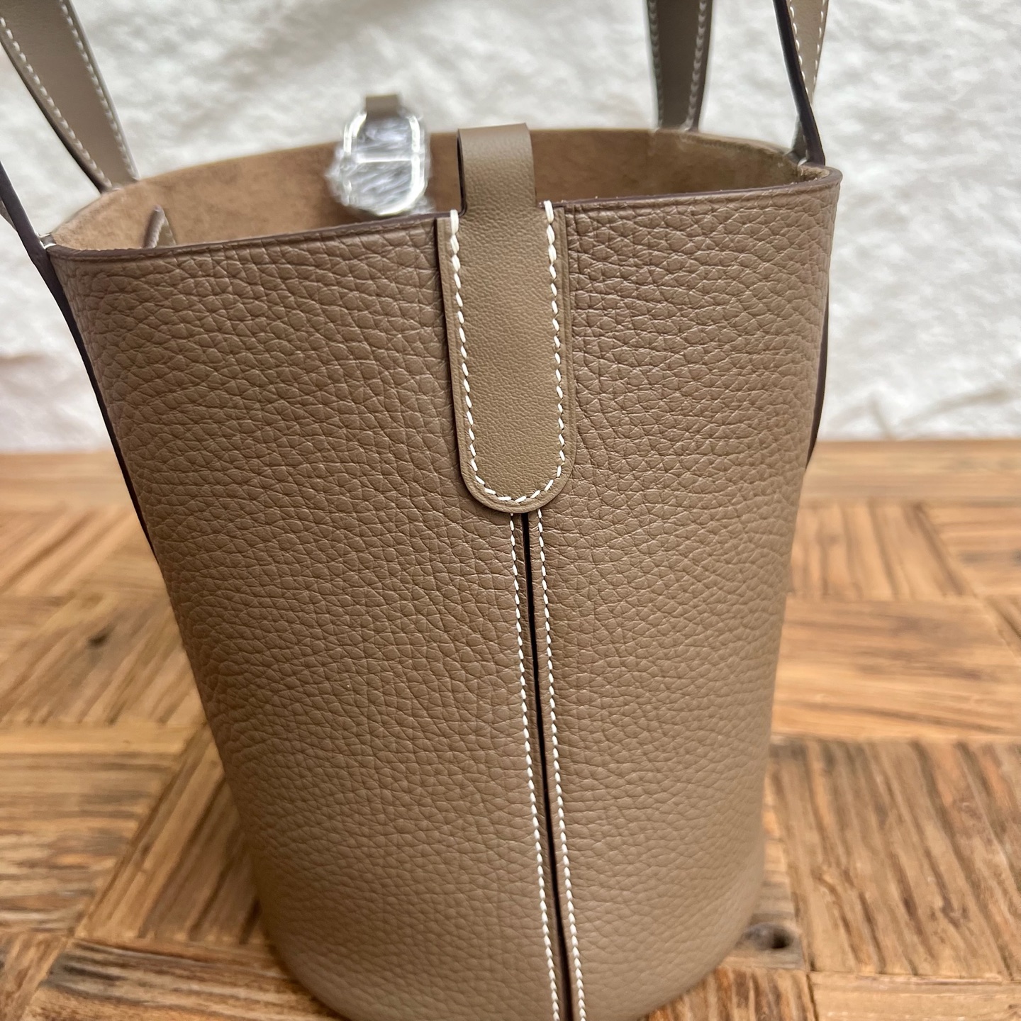 In The Loop Pig Nose Vegetable Basket 18cm Clemence/Swift Color: Ck18 elephant gray, fully handmade wax thread sewing Silver buckle customized✈️ - Image 10