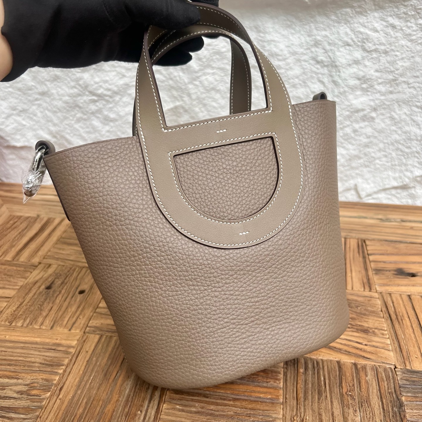 In The Loop Pig Nose Vegetable Basket 18cm Clemence/Swift Color: Ck18 elephant gray, fully handmade wax thread sewing Silver buckle customized✈️ - Image 11