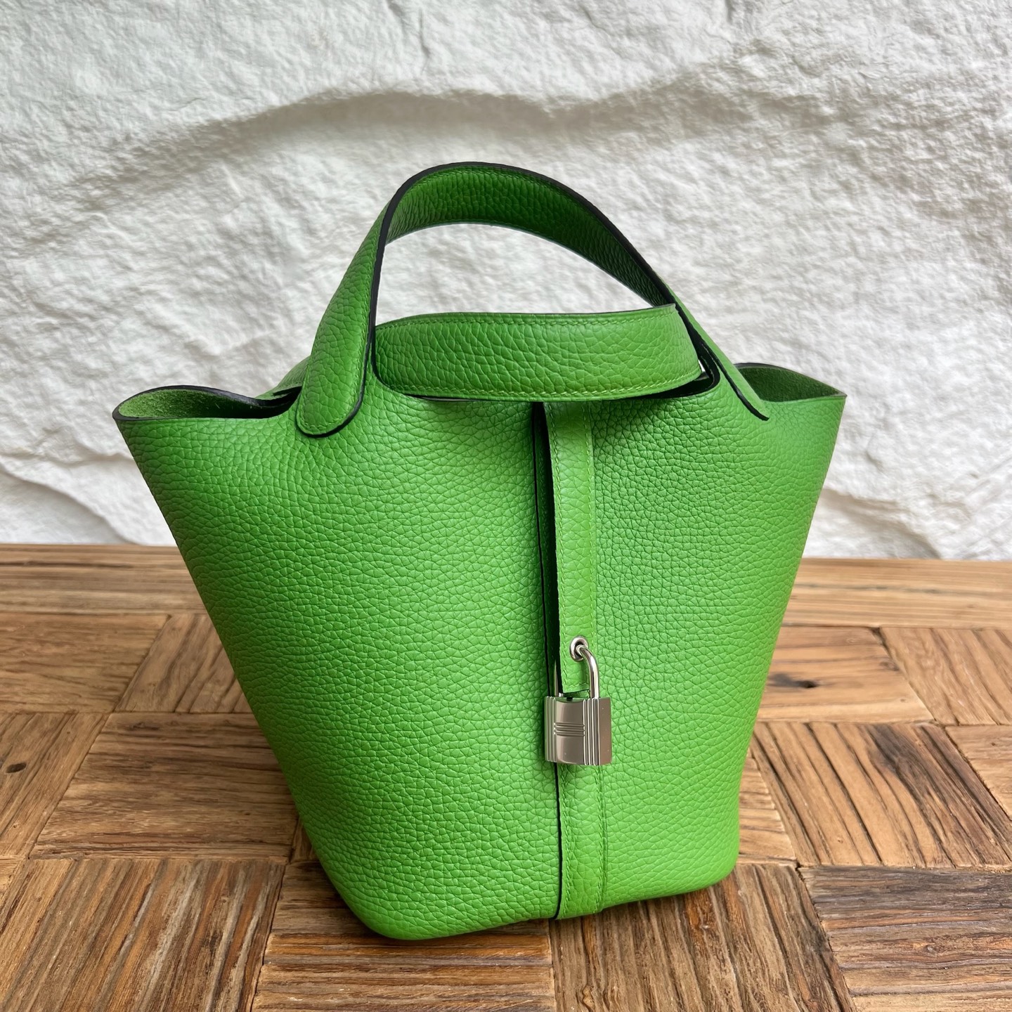 Picotin 18cm Clemence original cow tc leather Color: A8 silk blue and green, fully handmade wax thread sewing Phw customized✈️ - Image 2