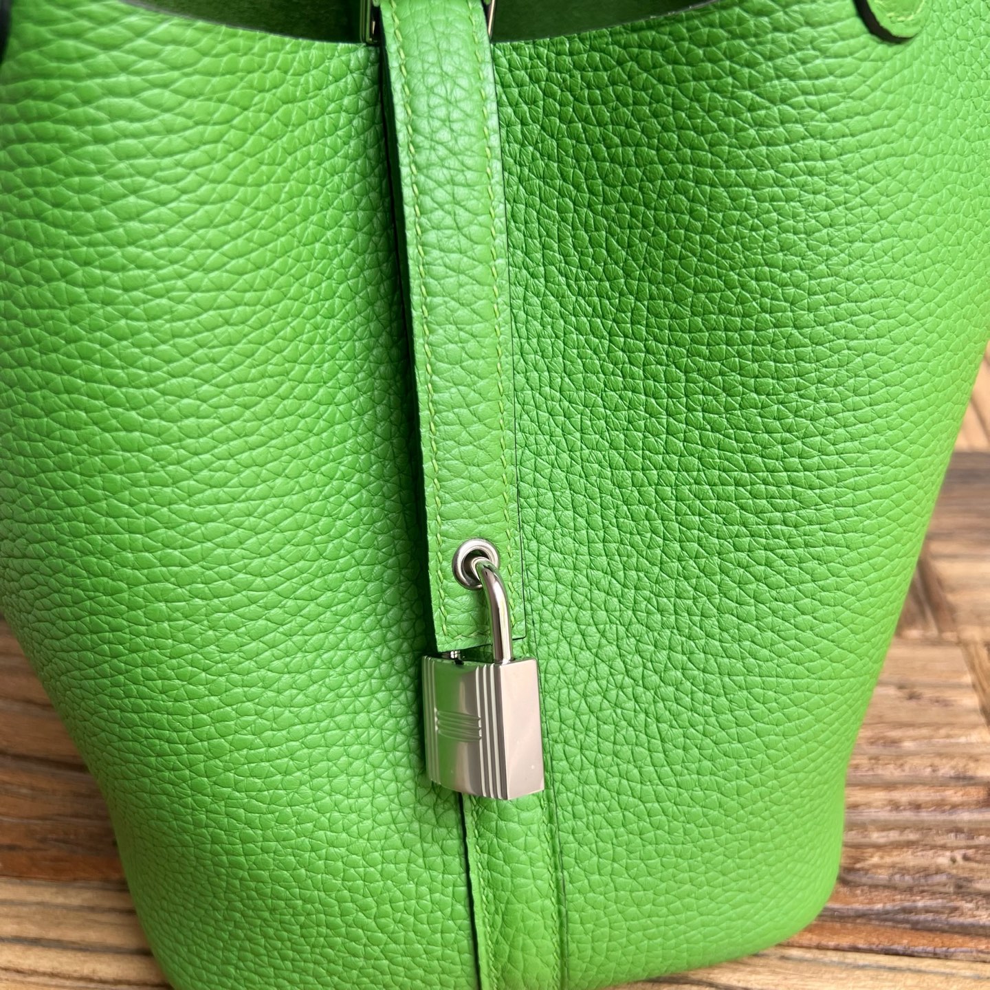 Picotin 18cm Clemence original cow tc leather Color: A8 silk blue and green, fully handmade wax thread sewing Phw customized✈️ - Image 3