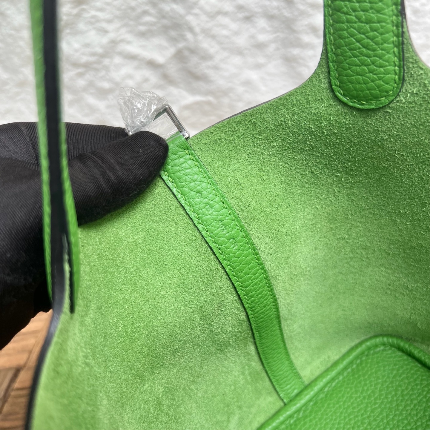 Picotin 18cm Clemence original cow tc leather Color: A8 silk blue and green, fully handmade wax thread sewing Phw customized✈️ - Image 6