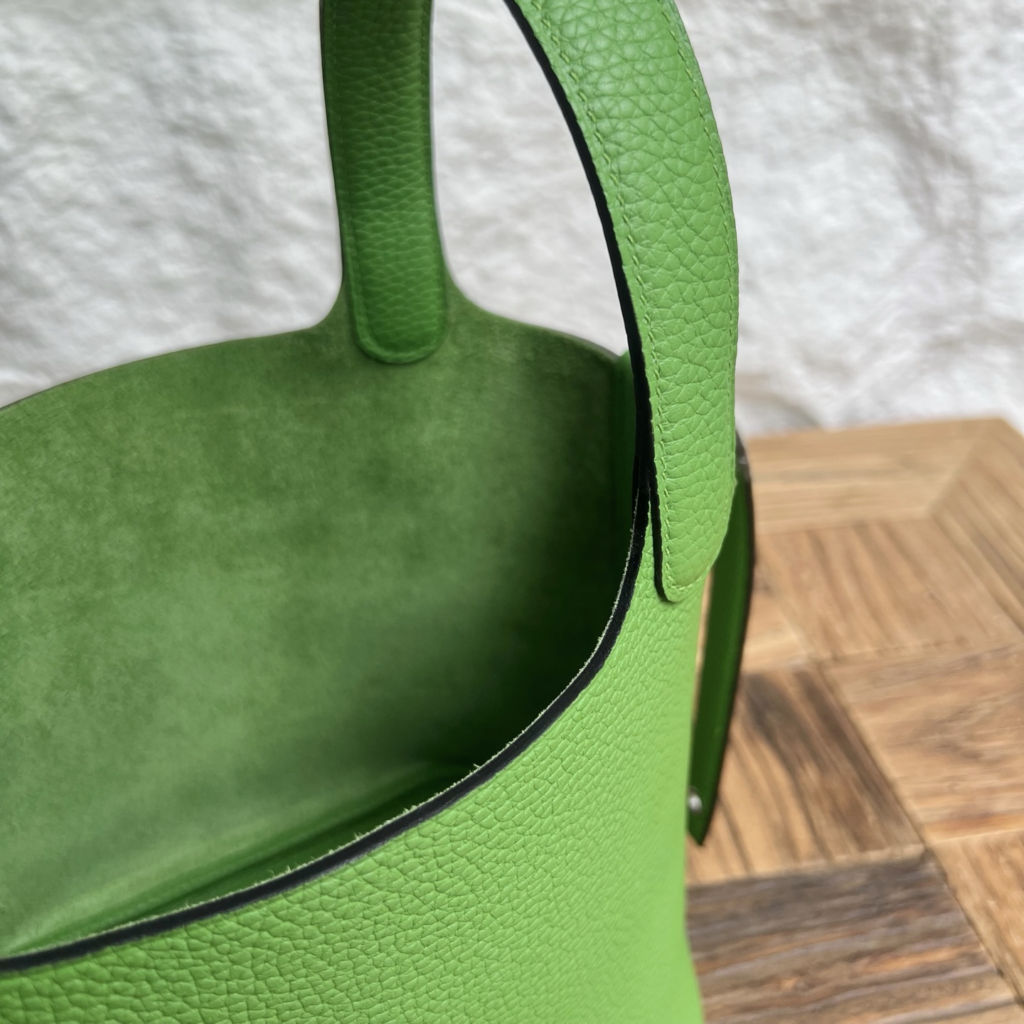 Picotin 18cm Clemence original cow tc leather Color: A8 silk blue and green, fully handmade wax thread sewing Phw customized✈️ - Image 7