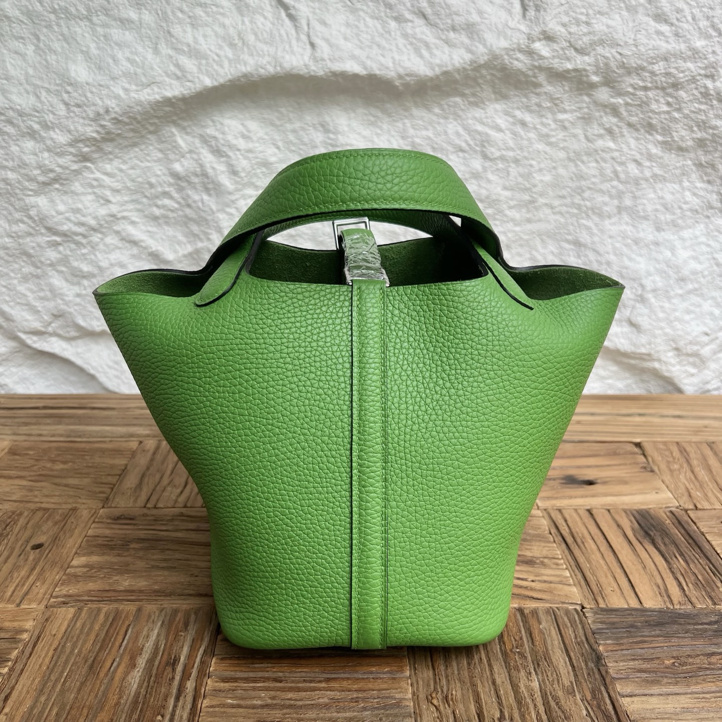 Picotin 18cm Clemence original cow tc leather Color: A8 silk blue and green, fully handmade wax thread sewing Phw customized✈️ - Image 9