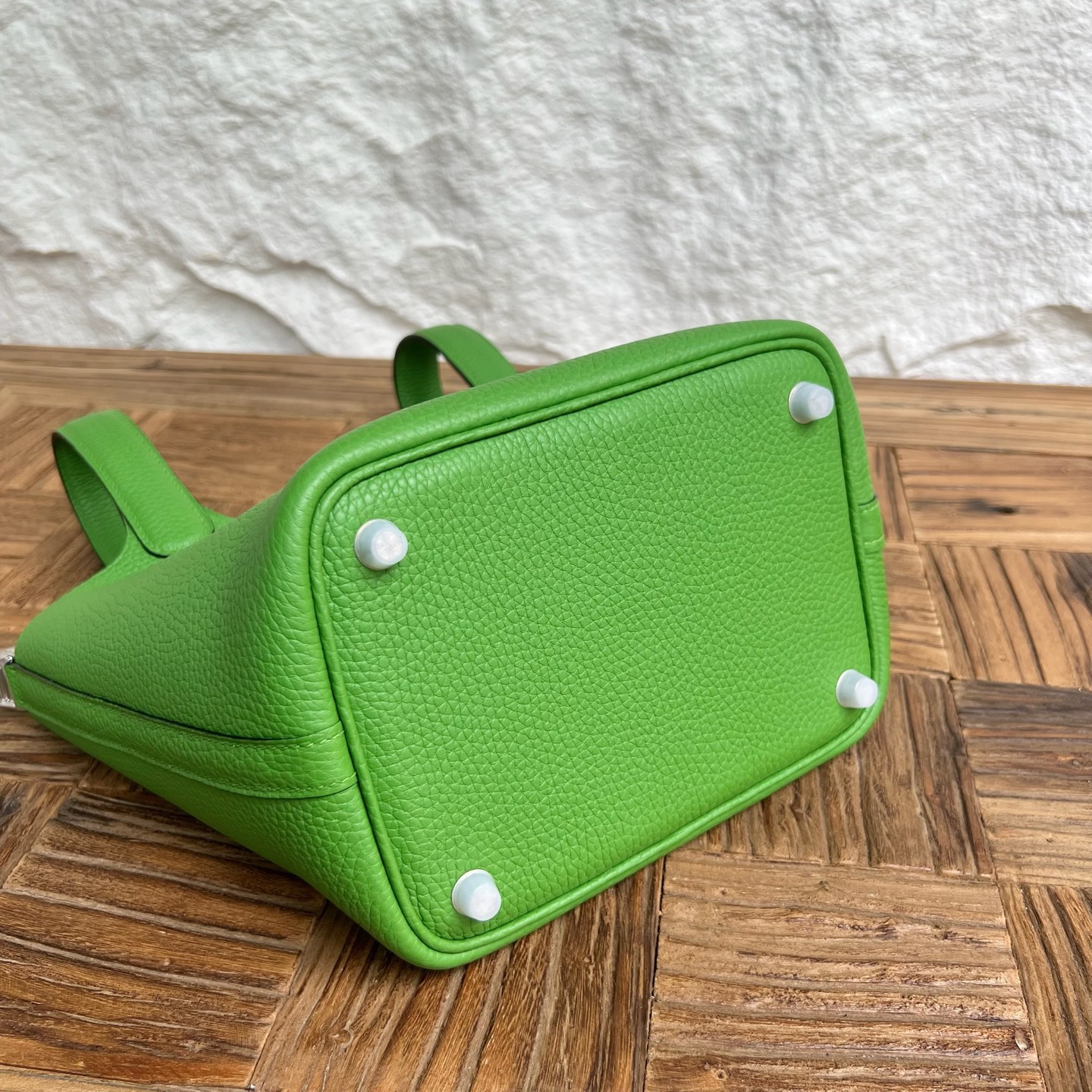 Picotin 18cm Clemence original cow tc leather Color: A8 silk blue and green, fully handmade wax thread sewing Phw customized✈️ - Image 12