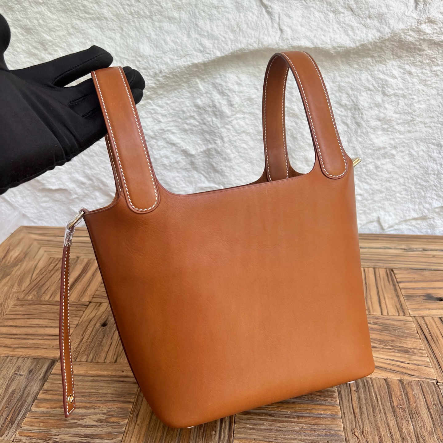 Picotin 18cm Barenia imported plain saddle leather Color: CC34 original color, fully handmade wax thread sewing Gold buckle customized✈️ - Image 2