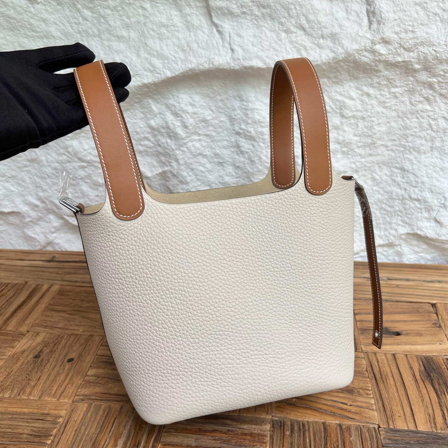 Picotin 18cm Clemence/Swift Color: Ck10 milkshake white/Ck37 golden brown Fully handmade wax stitching Phw customized✈️ - Image 2