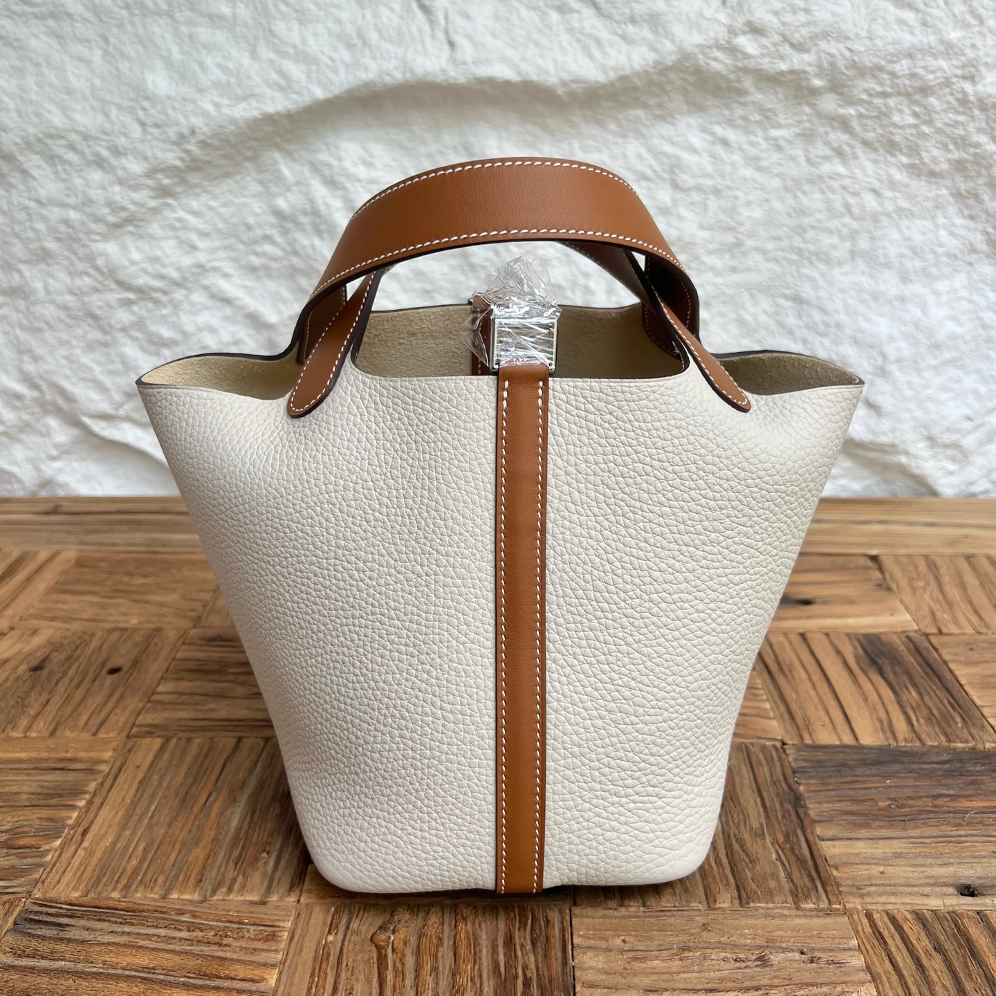 Picotin 18cm Clemence/Swift Color: Ck10 milkshake white/Ck37 golden brown Fully handmade wax stitching Phw customized✈️ - Image 5