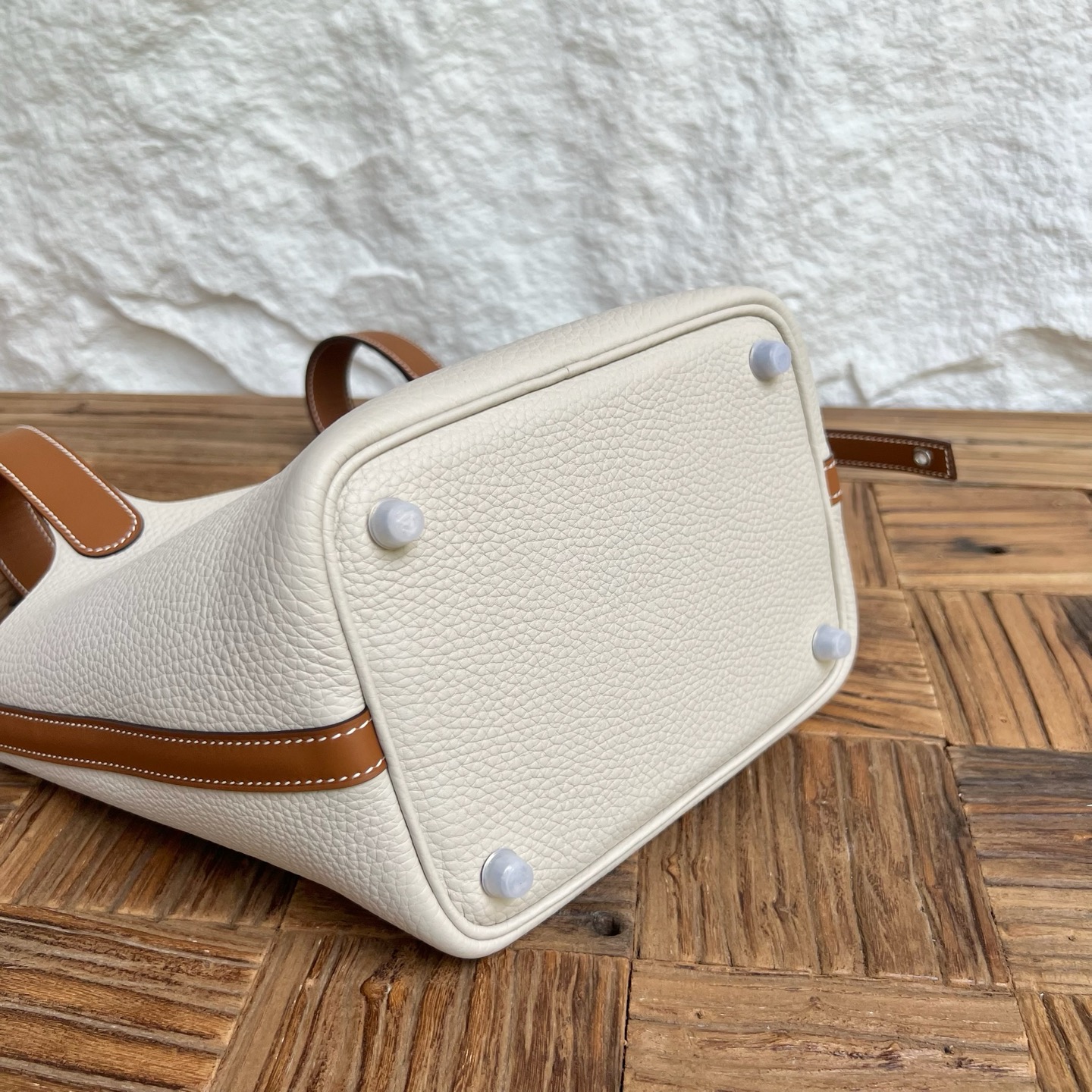 Picotin 18cm Clemence/Swift Color: Ck10 milkshake white/Ck37 golden brown Fully handmade wax stitching Phw customized✈️ - Image 9