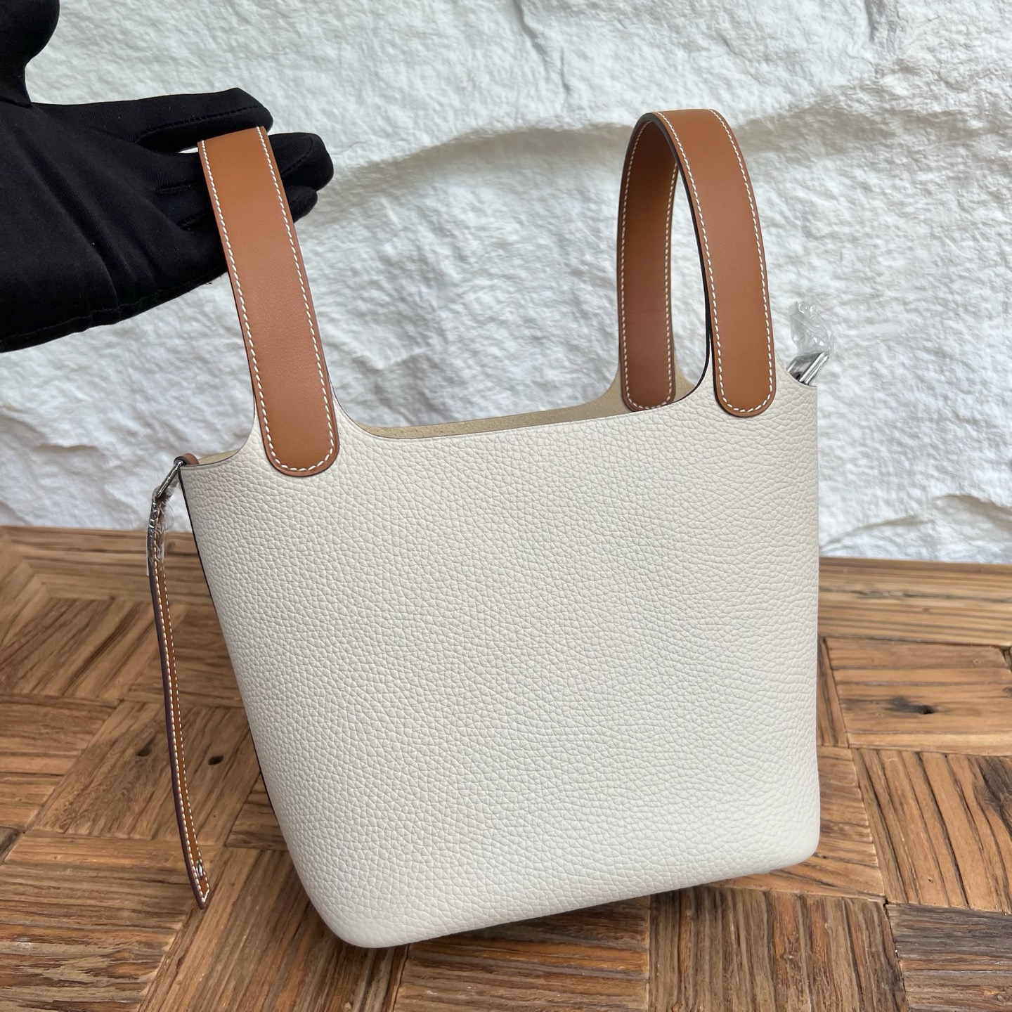 Picotin 18cm Clemence/Swift Color: Ck10 milkshake white/Ck37 golden brown Fully handmade wax stitching Phw customized✈️ - Image 10