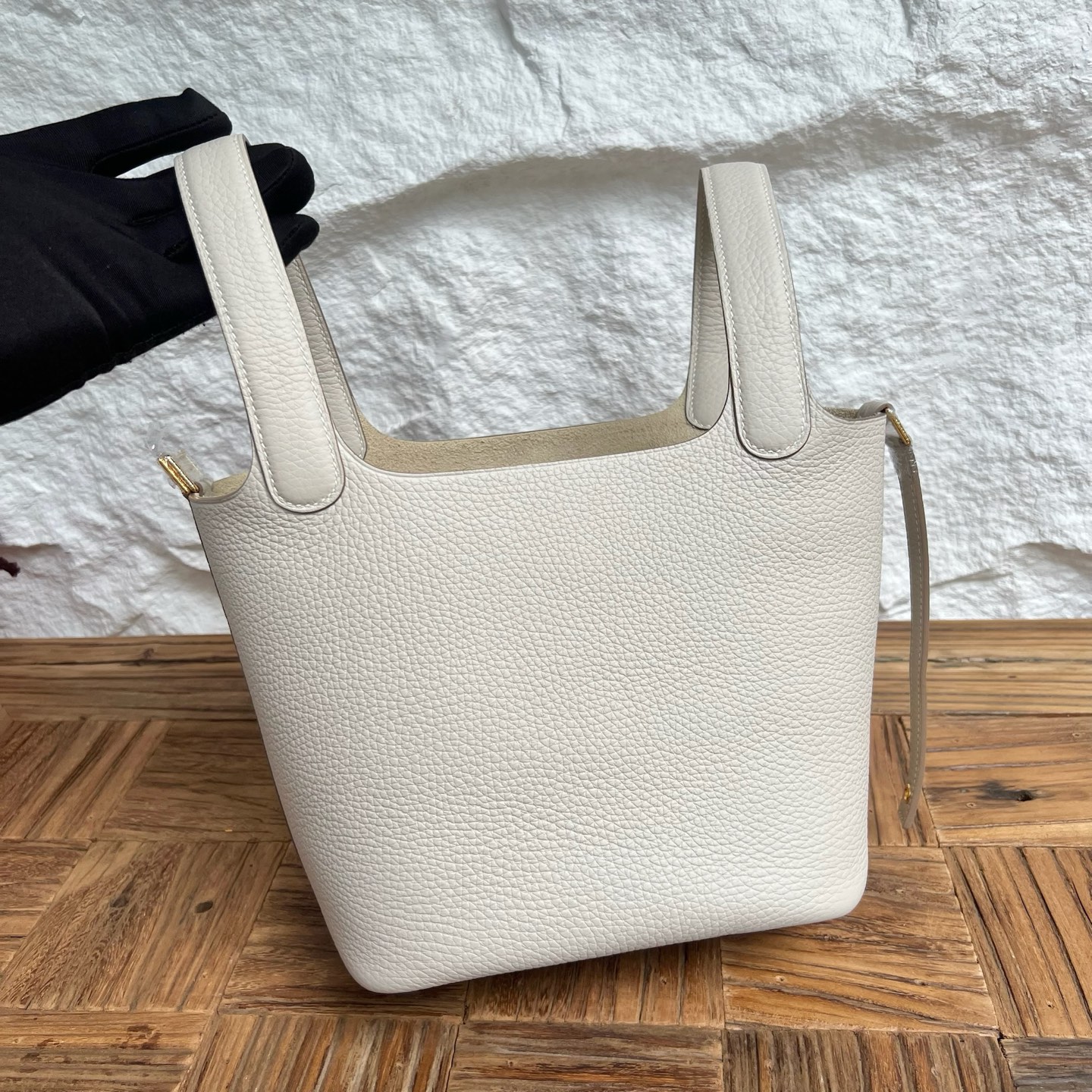 Spot Picotin 18cm Clemence original cow tc leather Color: Ck10 milkshake white, fully handmade wax stitching Gold buckle Stock - Image 2