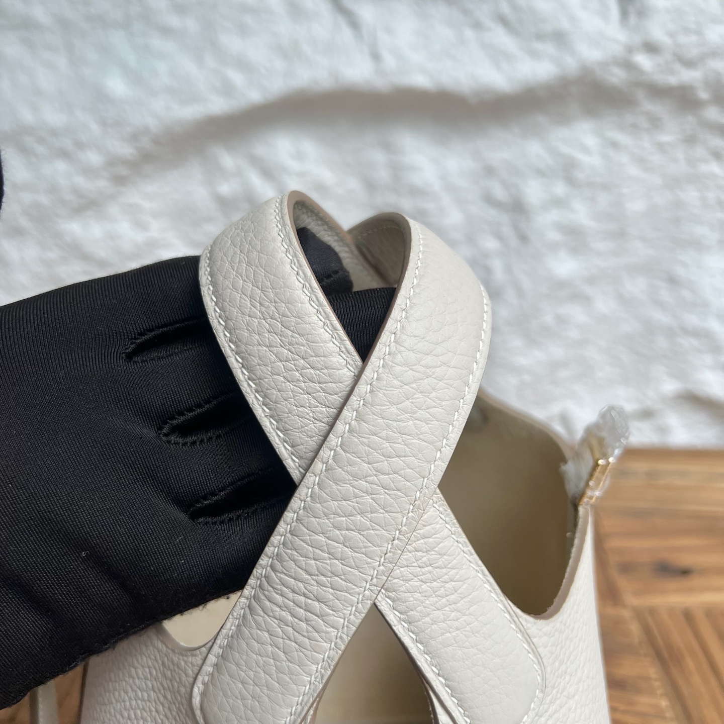 Spot Picotin 18cm Clemence original cow tc leather Color: Ck10 milkshake white, fully handmade wax stitching Gold buckle Stock - Image 4
