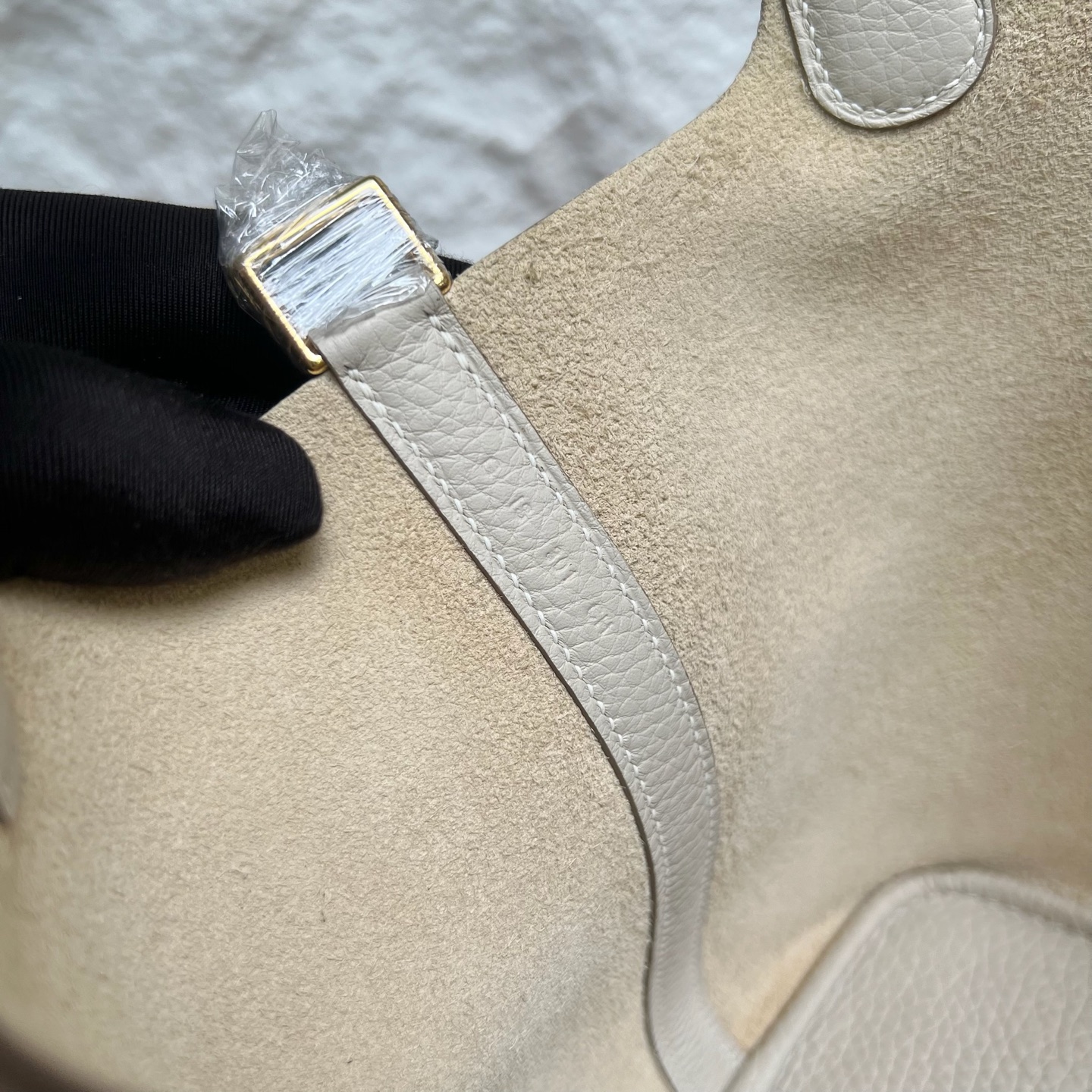 Spot Picotin 18cm Clemence original cow tc leather Color: Ck10 milkshake white, fully handmade wax stitching Gold buckle Stock - Image 7