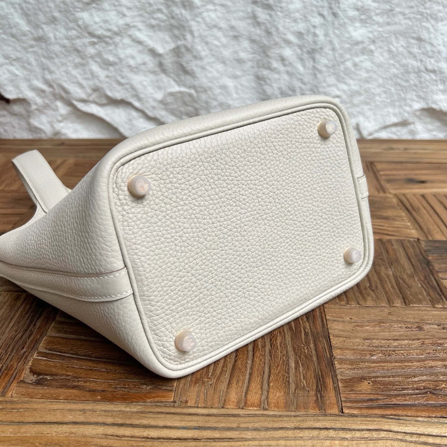 Spot Picotin 18cm Clemence original cow tc leather Color: Ck10 milkshake white, fully handmade wax stitching Gold buckle Stock - Image 10