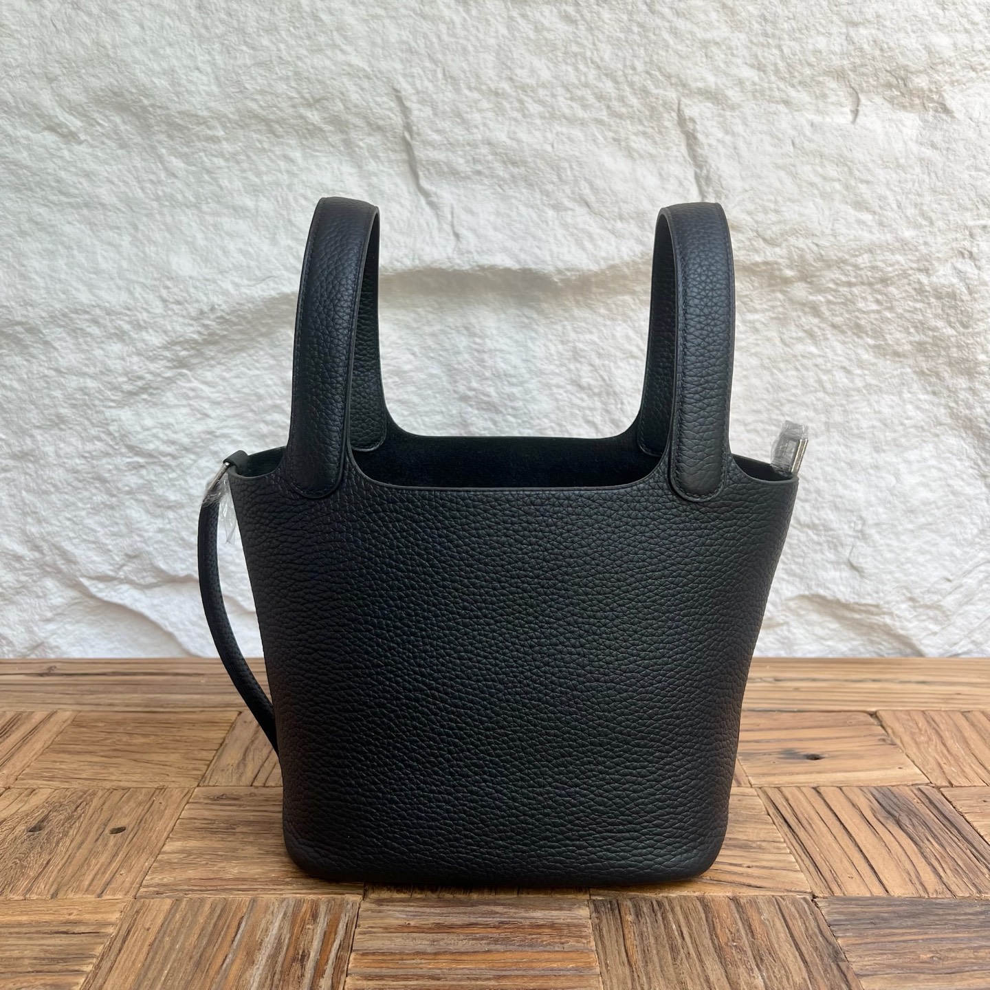 Spot Picotin 18cm Clemence original cow tc leather Color: Ck89 black Noir Top craftsmanship, fully handmade wax thread sewing Phw Stock
