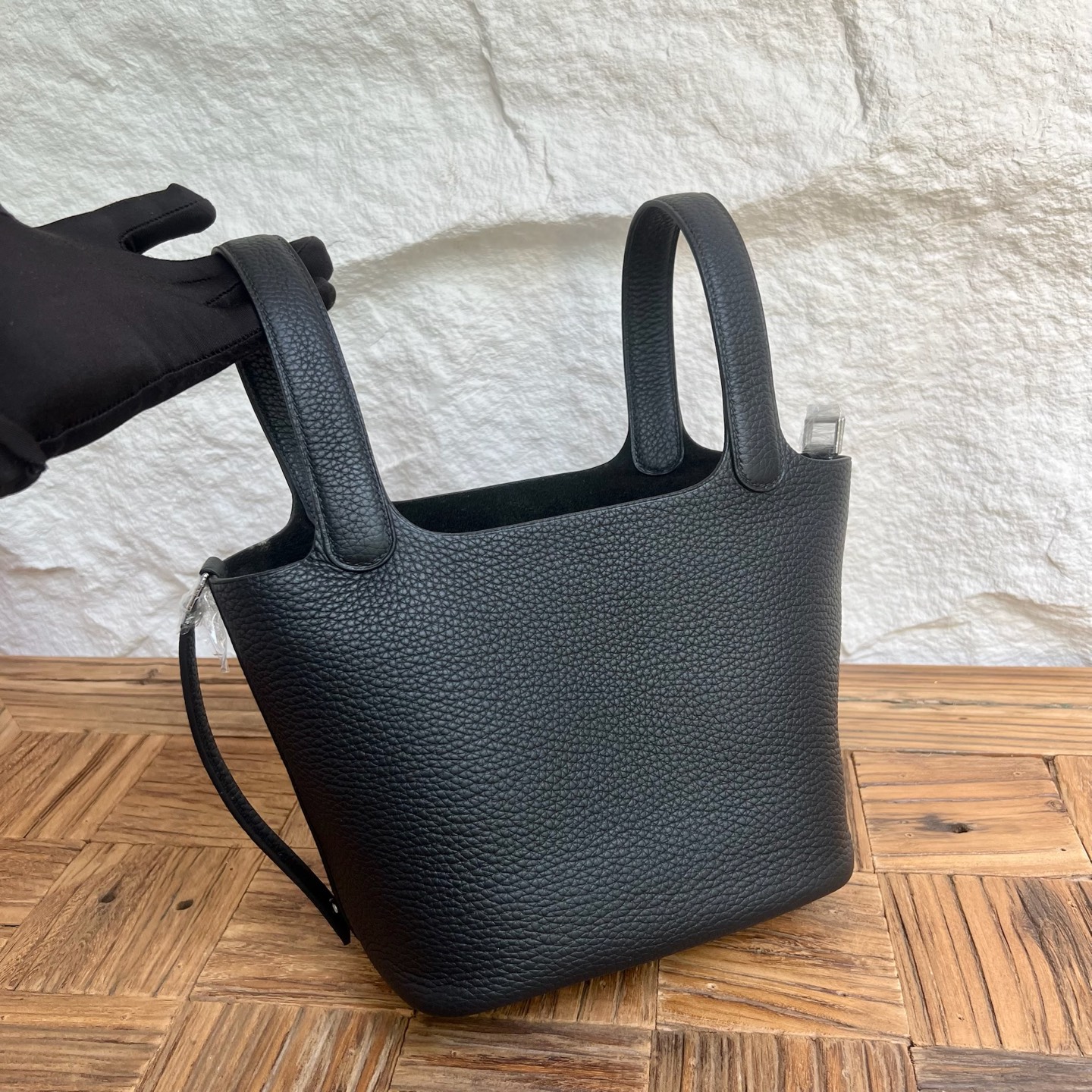 Spot Picotin 18cm Clemence original cow tc leather Color: Ck89 black Noir Top craftsmanship, fully handmade wax thread sewing Phw Stock - Image 2