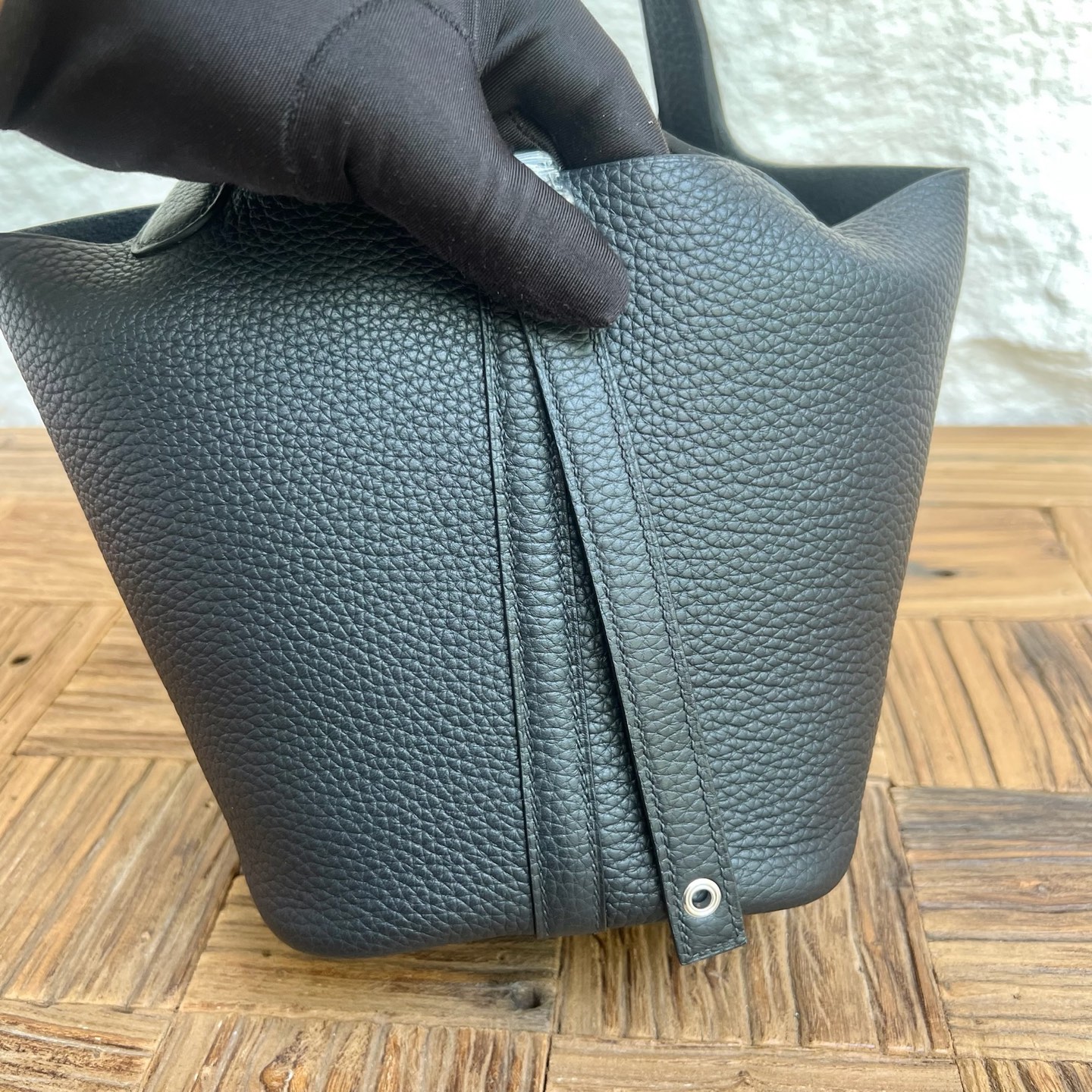 Spot Picotin 18cm Clemence original cow tc leather Color: Ck89 black Noir Top craftsmanship, fully handmade wax thread sewing Phw Stock - Image 3