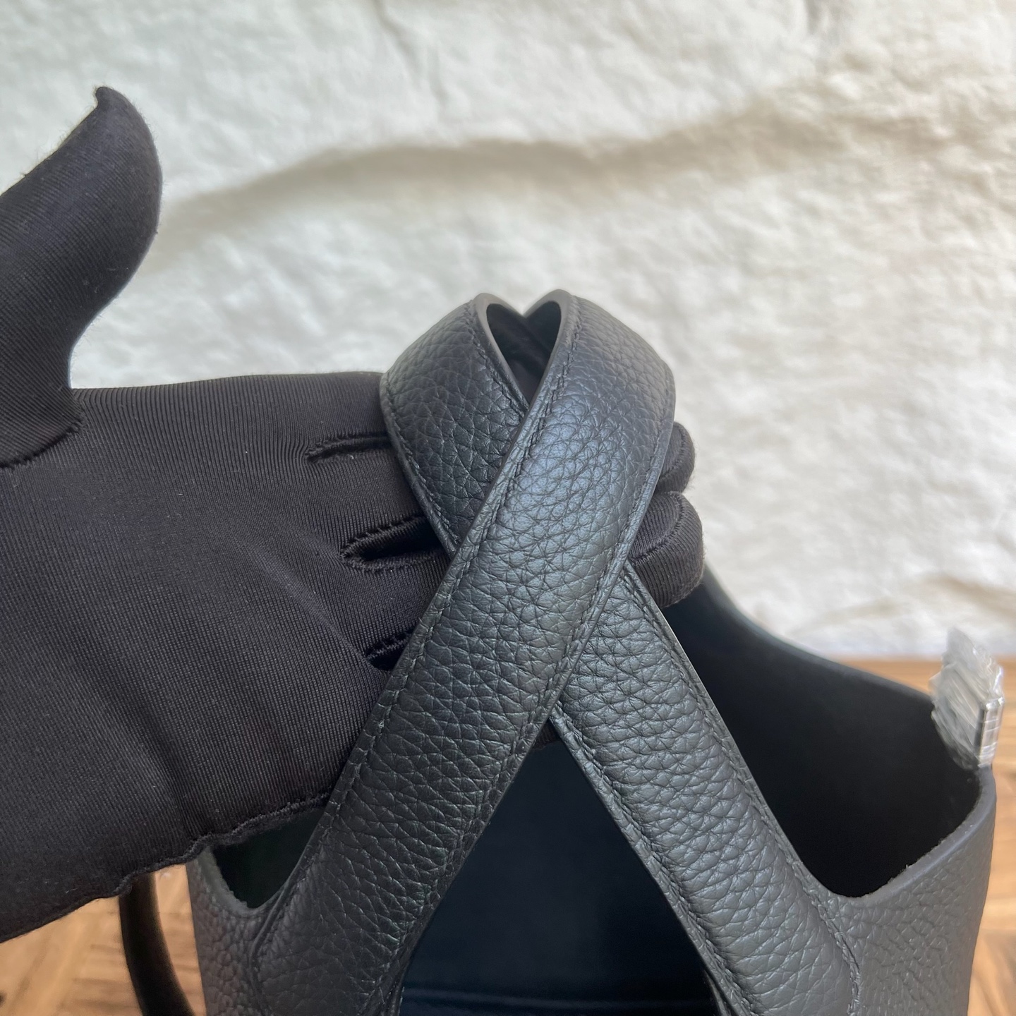 Spot Picotin 18cm Clemence original cow tc leather Color: Ck89 black Noir Top craftsmanship, fully handmade wax thread sewing Phw Stock - Image 4