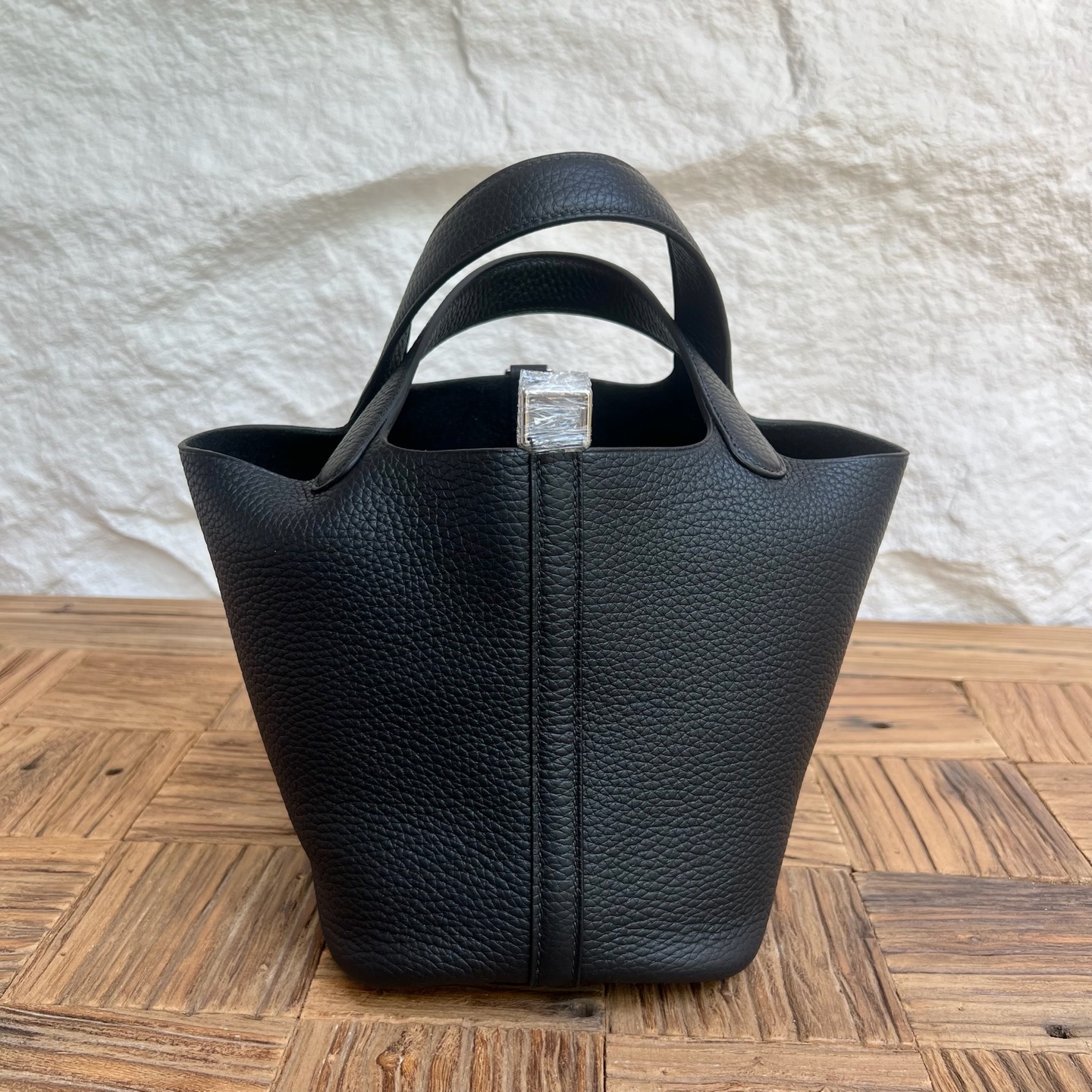 Spot Picotin 18cm Clemence original cow tc leather Color: Ck89 black Noir Top craftsmanship, fully handmade wax thread sewing Phw Stock - Image 8