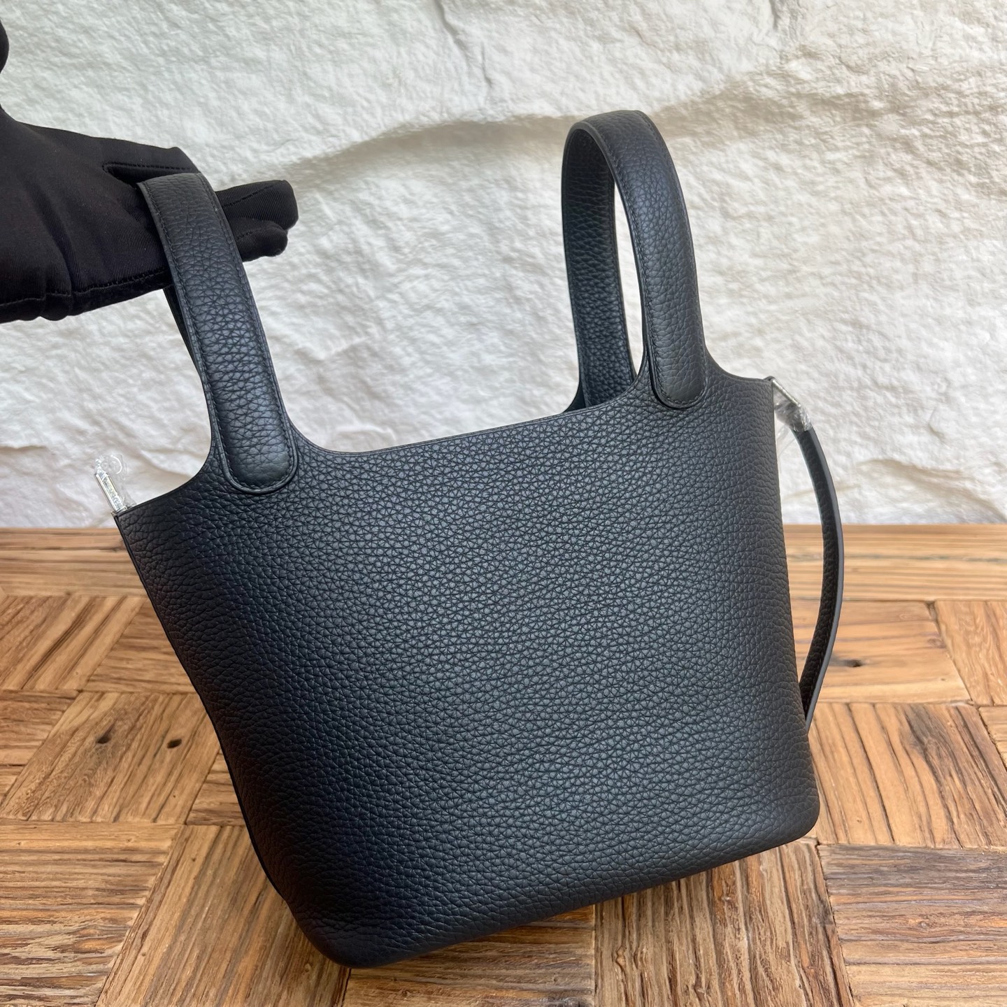 Spot Picotin 18cm Clemence original cow tc leather Color: Ck89 black Noir Top craftsmanship, fully handmade wax thread sewing Phw Stock - Image 10