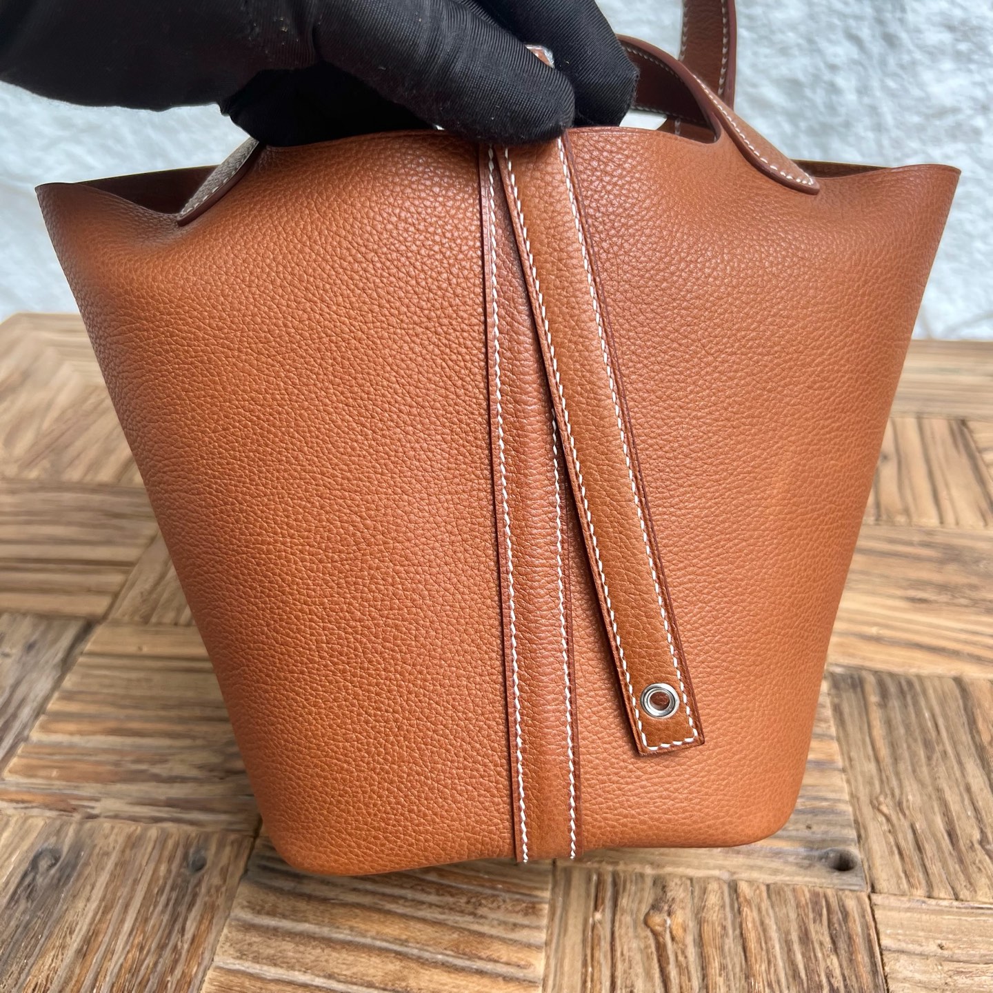 Picotin 18cm Barenia imported grain saddle leather Color: Ck37 golden brown Gold Fully handmade wax thread sewing Phw customized✈️ - Image 4