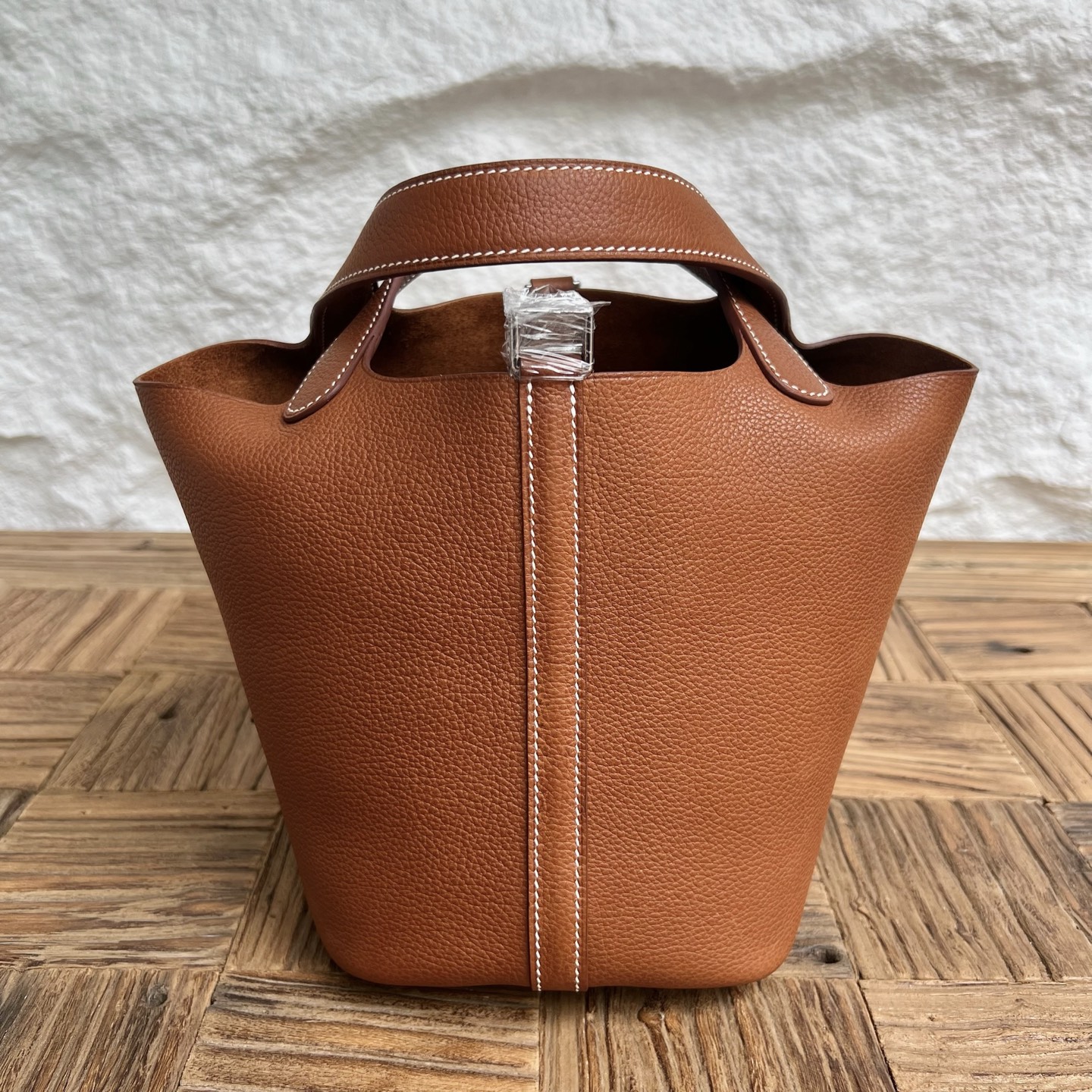 Picotin 18cm Barenia imported grain saddle leather Color: Ck37 golden brown Gold Fully handmade wax thread sewing Phw customized✈️ - Image 5