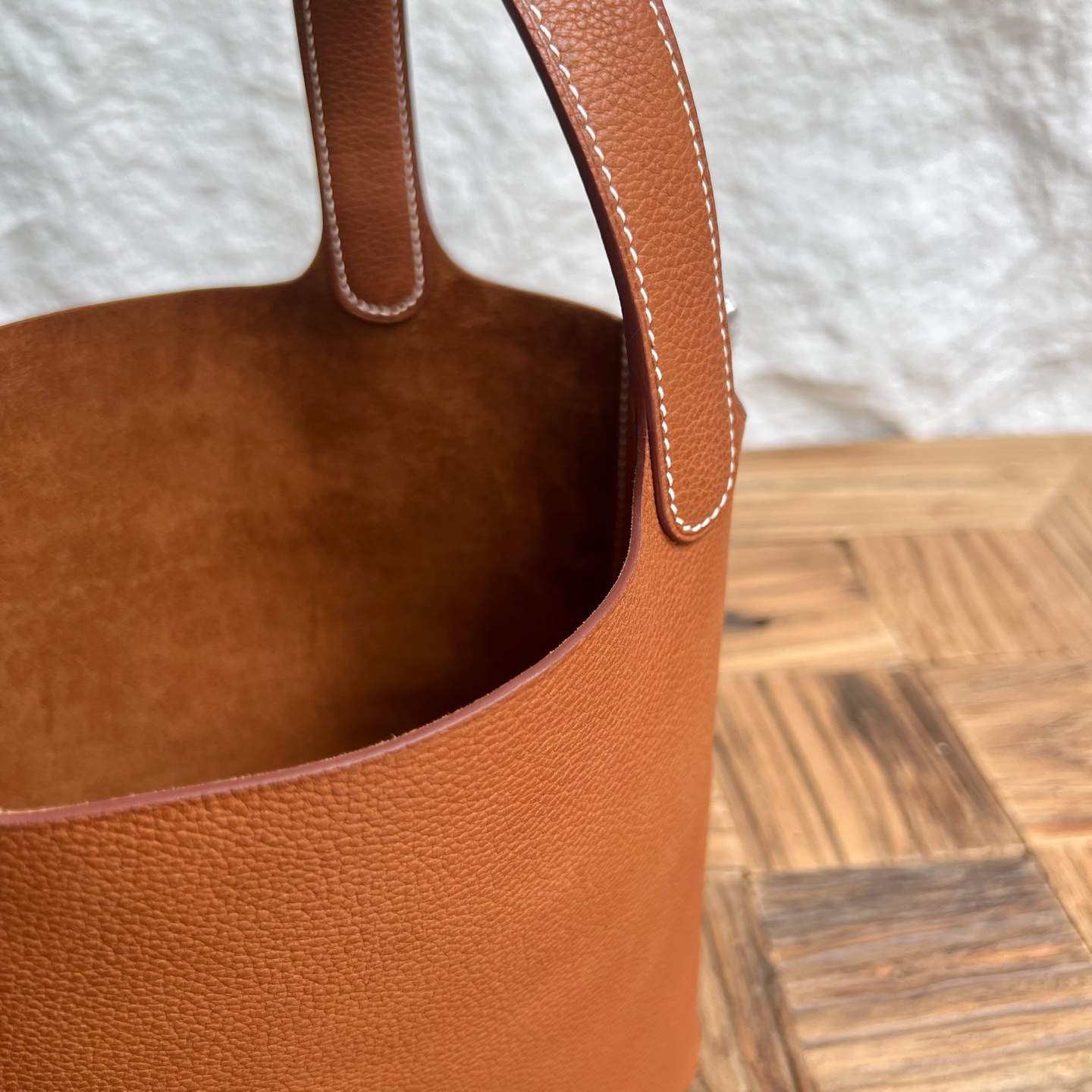 Picotin 18cm Barenia imported grain saddle leather Color: Ck37 golden brown Gold Fully handmade wax thread sewing Phw customized✈️ - Image 7