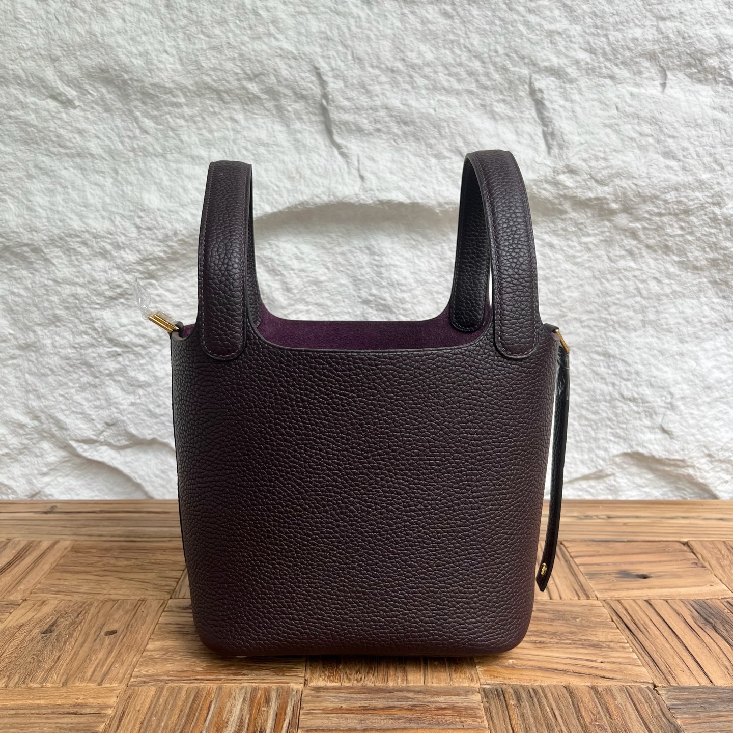 Picotin 18cm Barenia imported grain saddle leather Color: Ck59 grape purple, fully handmade wax thread sewing Gold buckle customized✈️