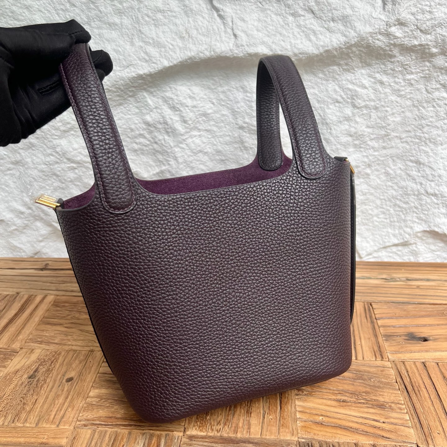 Picotin 18cm Barenia imported grain saddle leather Color: Ck59 grape purple, fully handmade wax thread sewing Gold buckle customized✈️ - Image 2