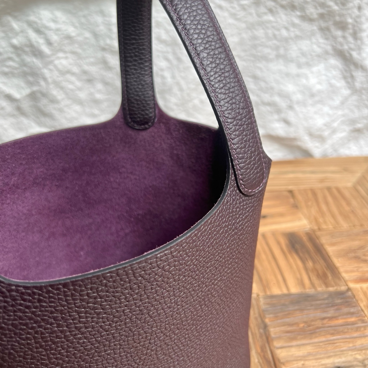 Picotin 18cm Barenia imported grain saddle leather Color: Ck59 grape purple, fully handmade wax thread sewing Gold buckle customized✈️ - Image 8
