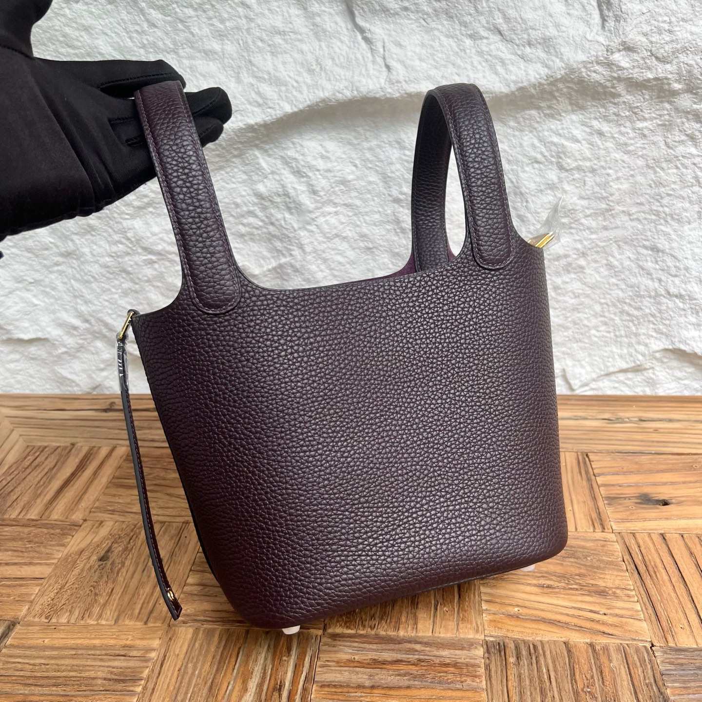 Picotin 18cm Barenia imported grain saddle leather Color: Ck59 grape purple, fully handmade wax thread sewing Gold buckle customized✈️ - Image 10