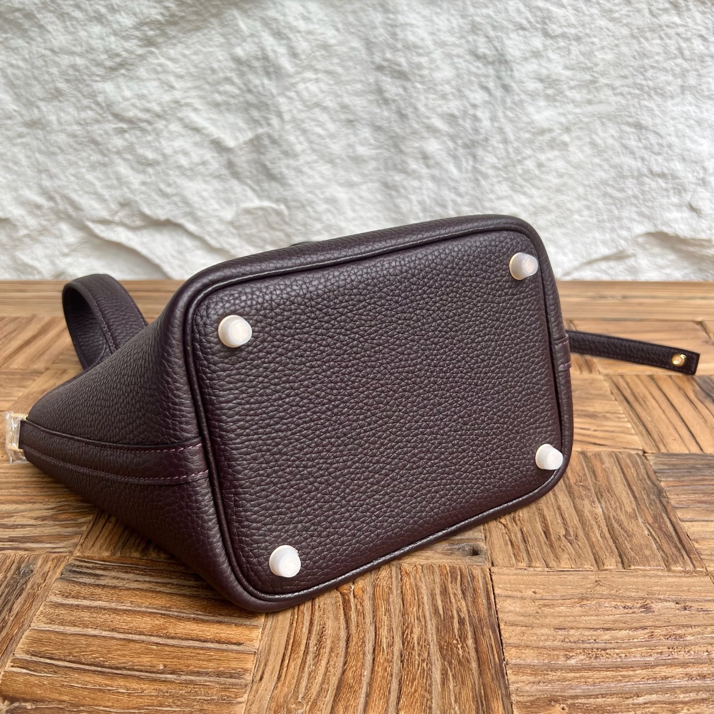 Picotin 18cm Barenia imported grain saddle leather Color: Ck59 grape purple, fully handmade wax thread sewing Gold buckle customized✈️ - Image 9