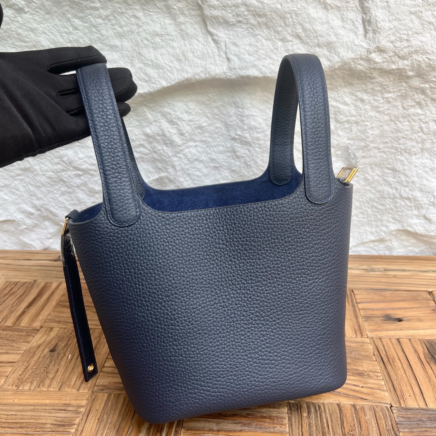 Picotin 18cm Clemence original cow tc leather Color: 2Z midnight blue, fully handmade wax stitching Gold buckle customized✈️ - Image 2
