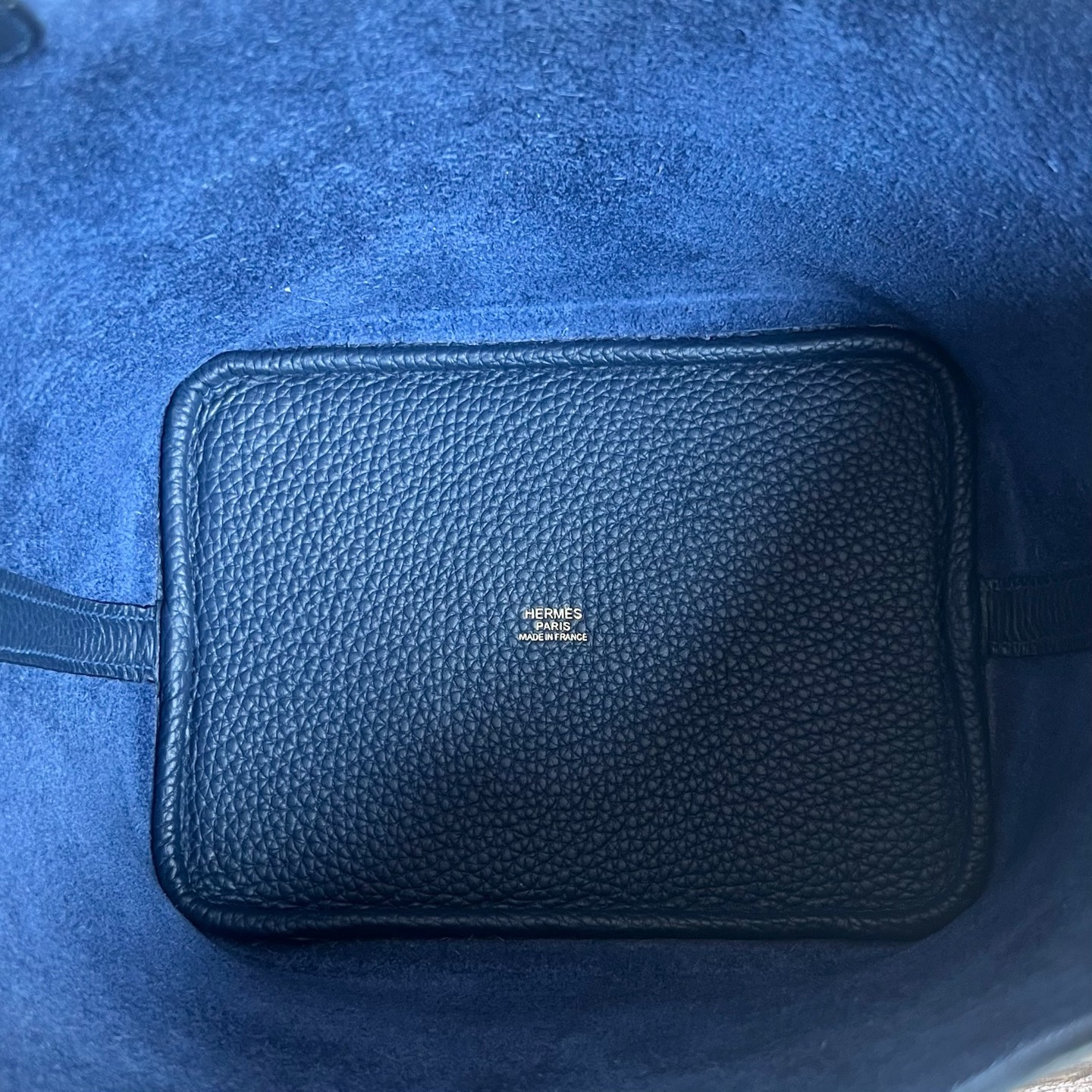 Picotin 18cm Clemence original cow tc leather Color: 2Z midnight blue, fully handmade wax stitching Gold buckle customized✈️ - Image 5