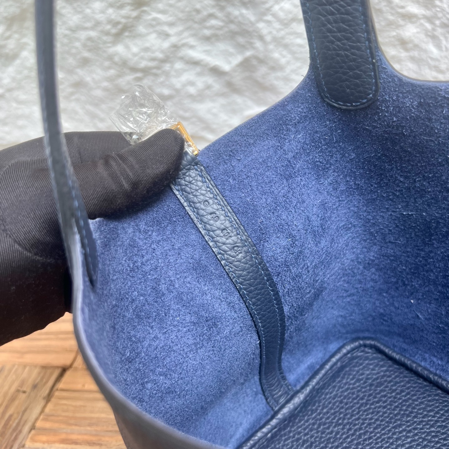 Picotin 18cm Clemence original cow tc leather Color: 2Z midnight blue, fully handmade wax stitching Gold buckle customized✈️ - Image 6