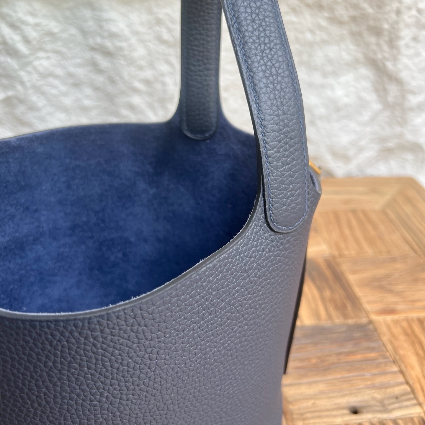 Picotin 18cm Clemence original cow tc leather Color: 2Z midnight blue, fully handmade wax stitching Gold buckle customized✈️ - Image 7