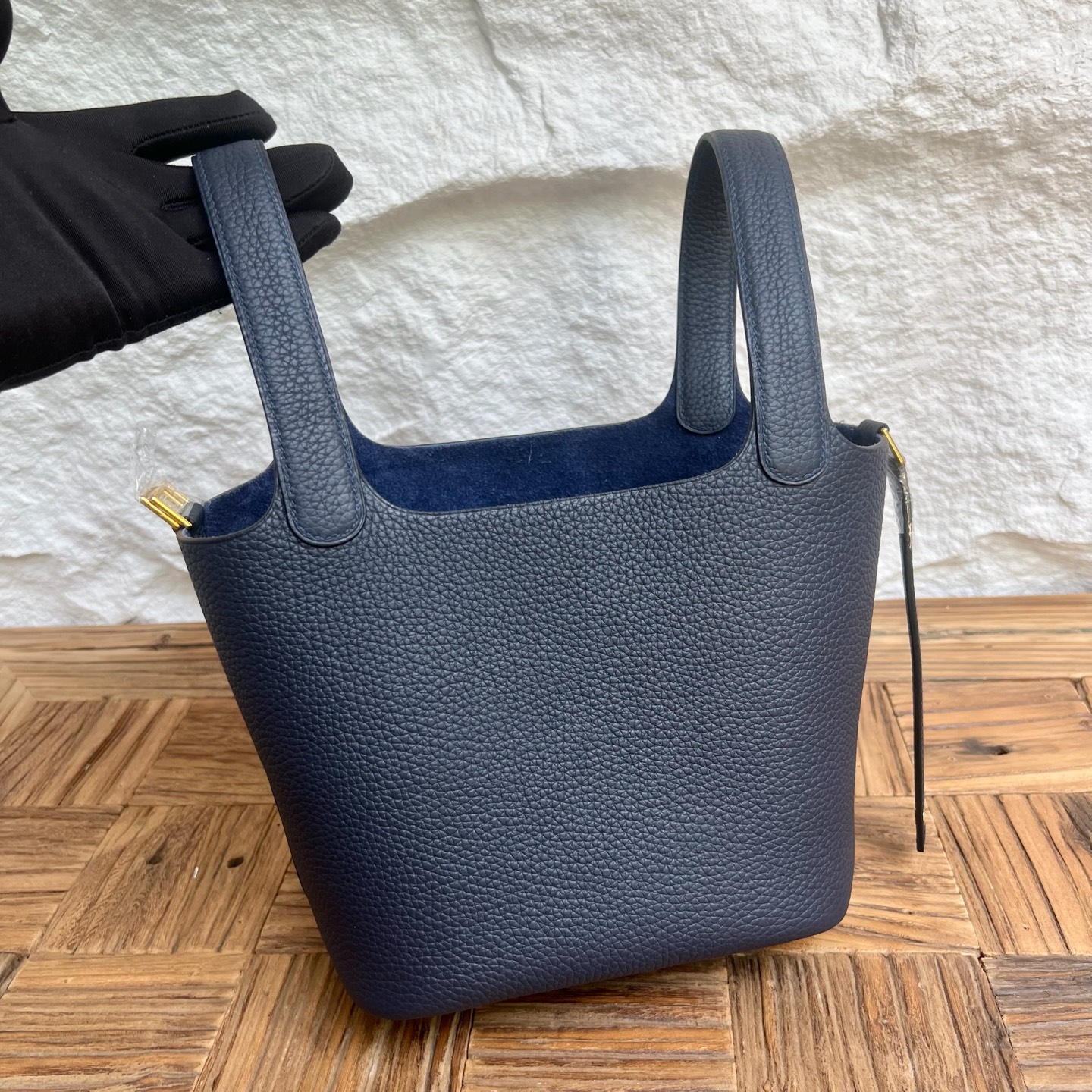Picotin 18cm Clemence original cow tc leather Color: 2Z midnight blue, fully handmade wax stitching Gold buckle customized✈️ - Image 9