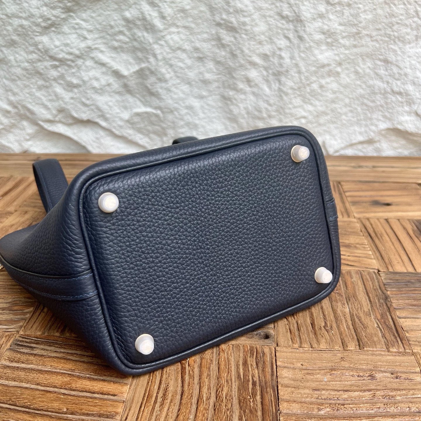 Picotin 18cm Clemence original cow tc leather Color: 2Z midnight blue, fully handmade wax stitching Gold buckle customized✈️ - Image 10
