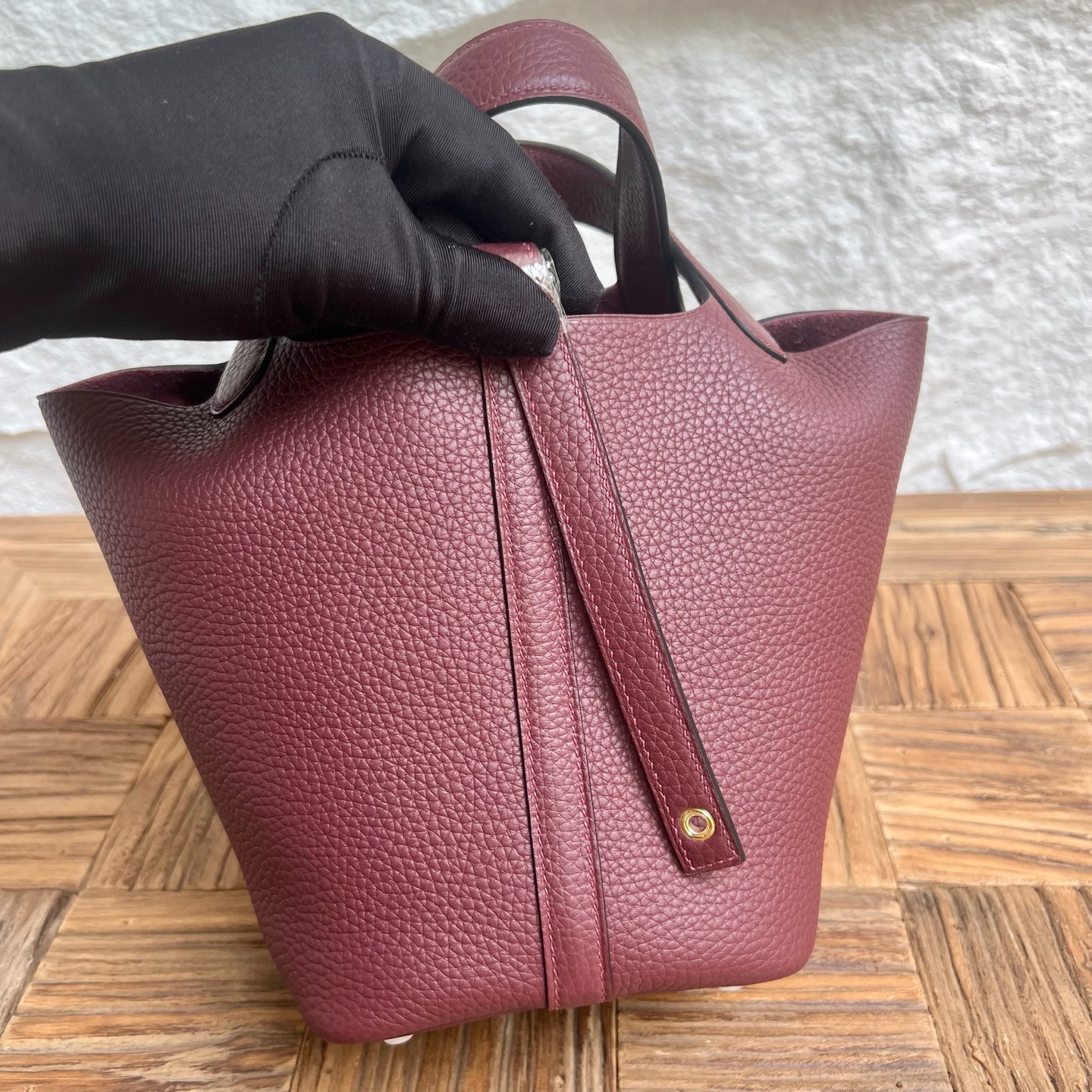 Picotin 18cm Clemence original cow tc leather Color: Ck55 Hermès red, fully handmade wax stitching Gold buckle customized✈️ - Image 3