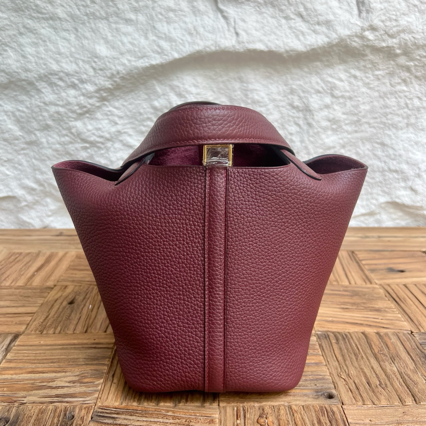 Picotin 18cm Clemence original cow tc leather Color: Ck55 Hermès red, fully handmade wax stitching Gold buckle customized✈️ - Image 5