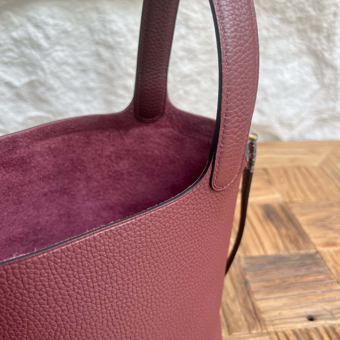 Picotin 18cm Clemence original cow tc leather Color: Ck55 Hermès red, fully handmade wax stitching Gold buckle customized✈️ - Image 7