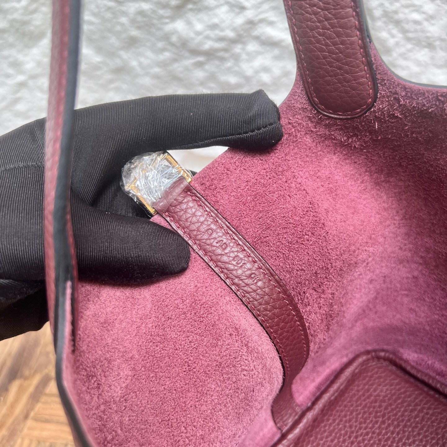 Picotin 18cm Clemence original cow tc leather Color: Ck55 Hermès red, fully handmade wax stitching Gold buckle customized✈️ - Image 8