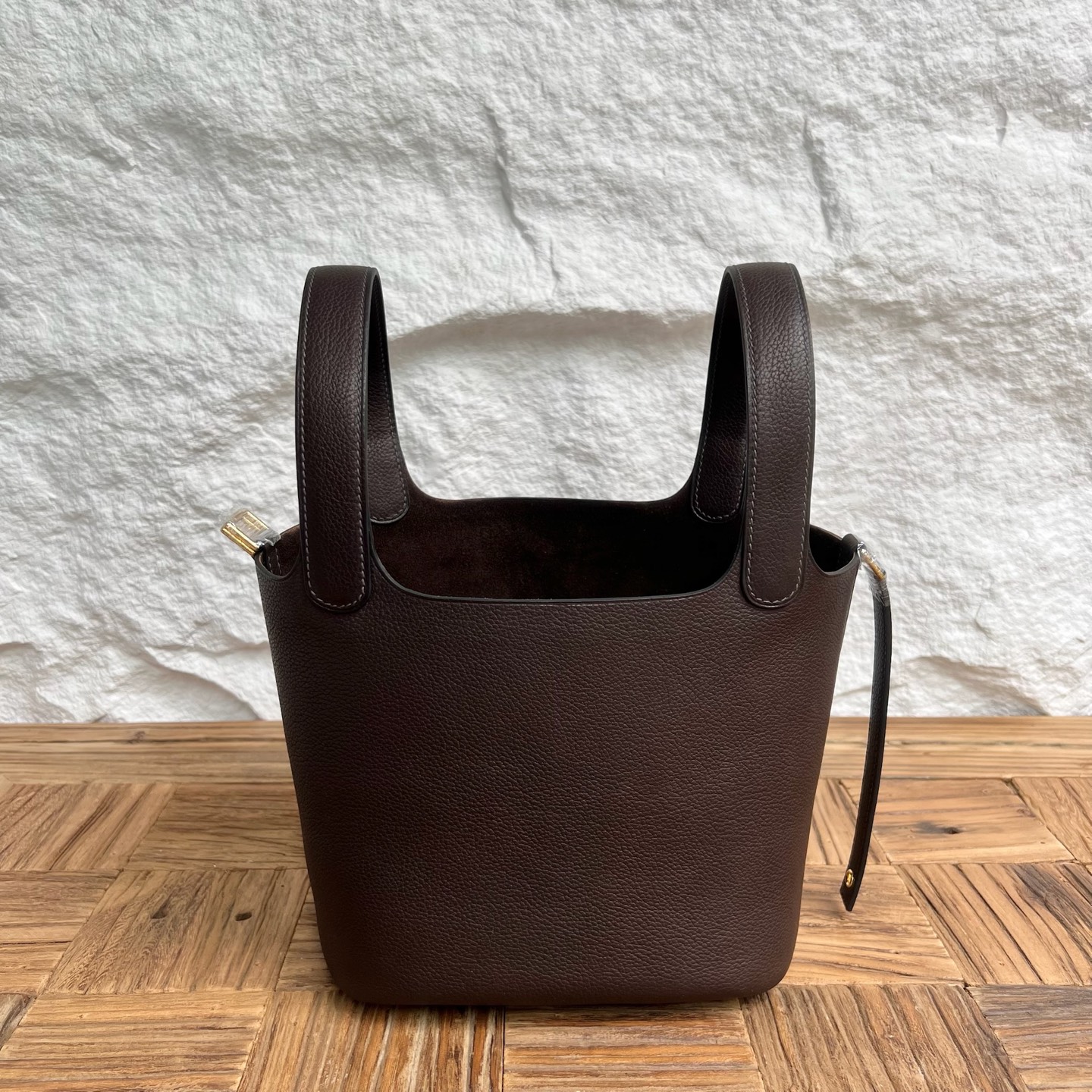 Picotin 18cm Barenia imported grain saddle leather Color: Ck46 ebony color Ebene fully handmade wax stitching Phw customized✈️