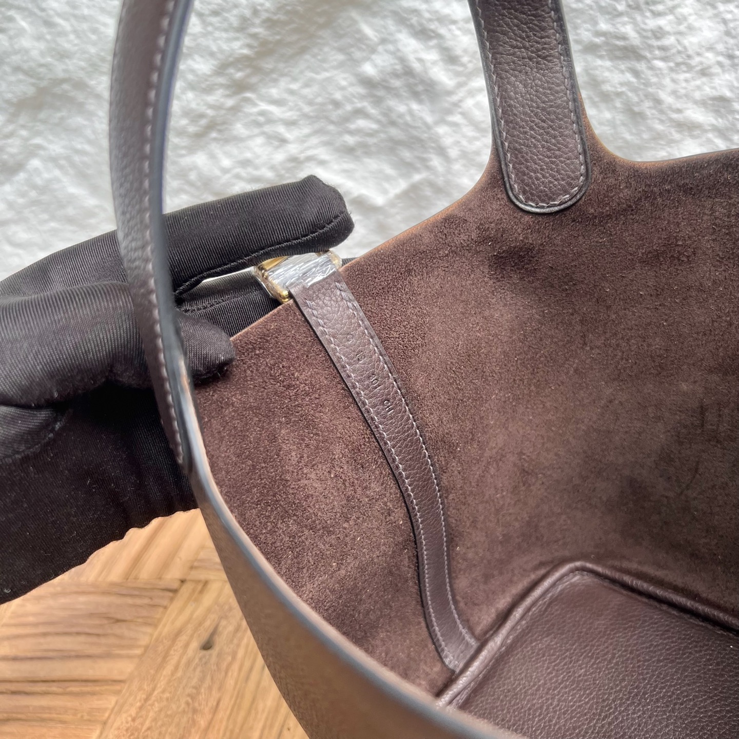 Picotin 18cm Barenia imported grain saddle leather Color: Ck46 ebony color Ebene fully handmade wax stitching Phw customized✈️ - Image 8