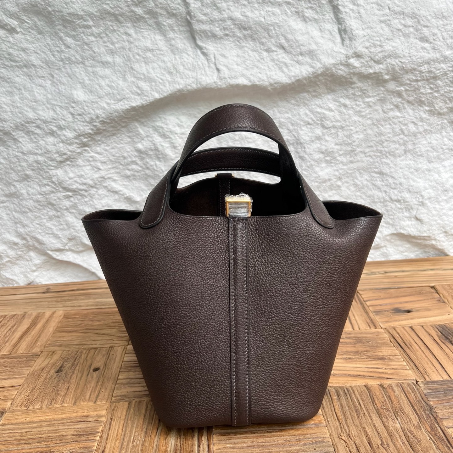 Picotin 18cm Barenia imported grain saddle leather Color: Ck46 ebony color Ebene fully handmade wax stitching Phw customized✈️ - Image 9