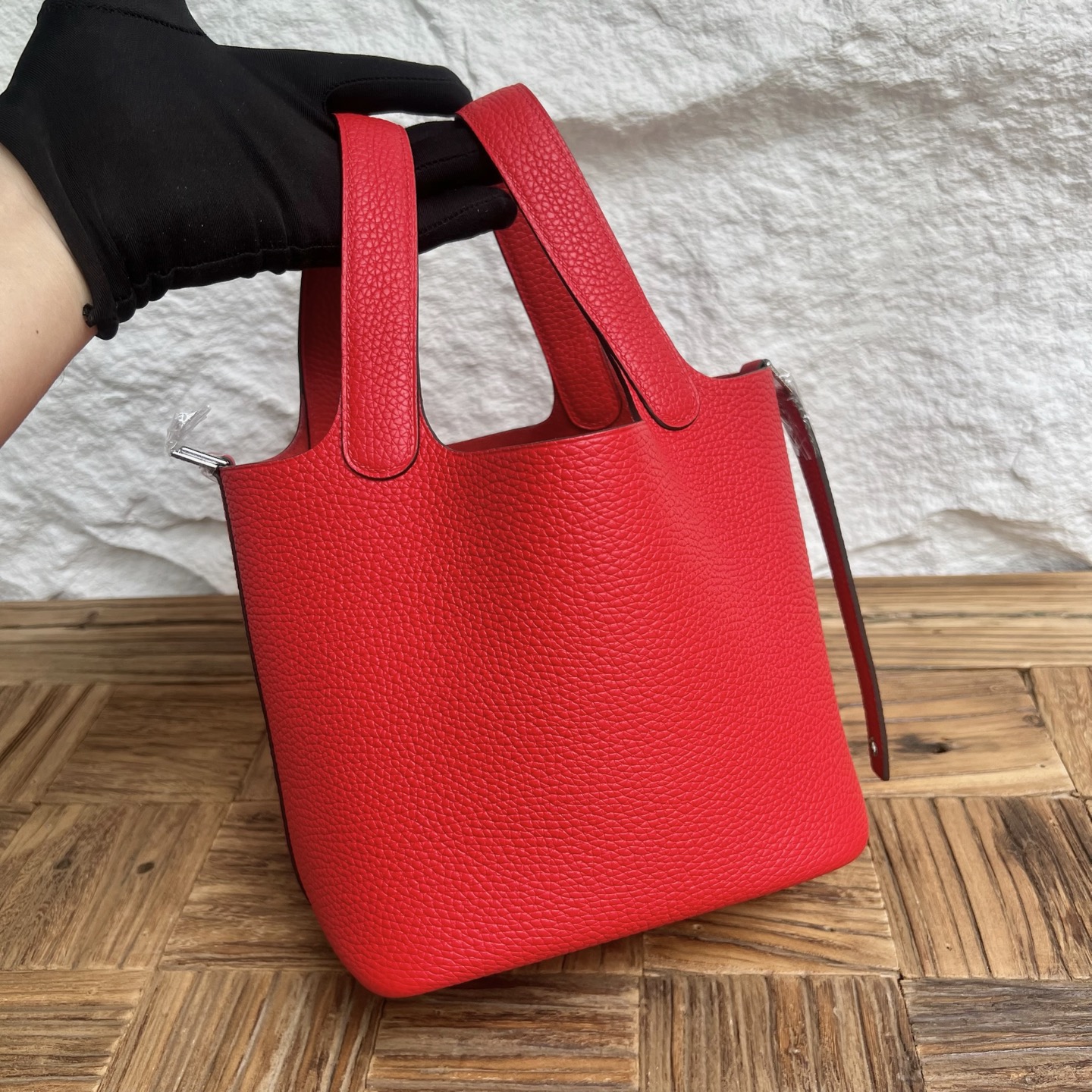 Picotin 18cm Clemence original cow tc leather Color: S3 heart red, fully handmade wax thread sewing Phw customized✈️ - Image 2