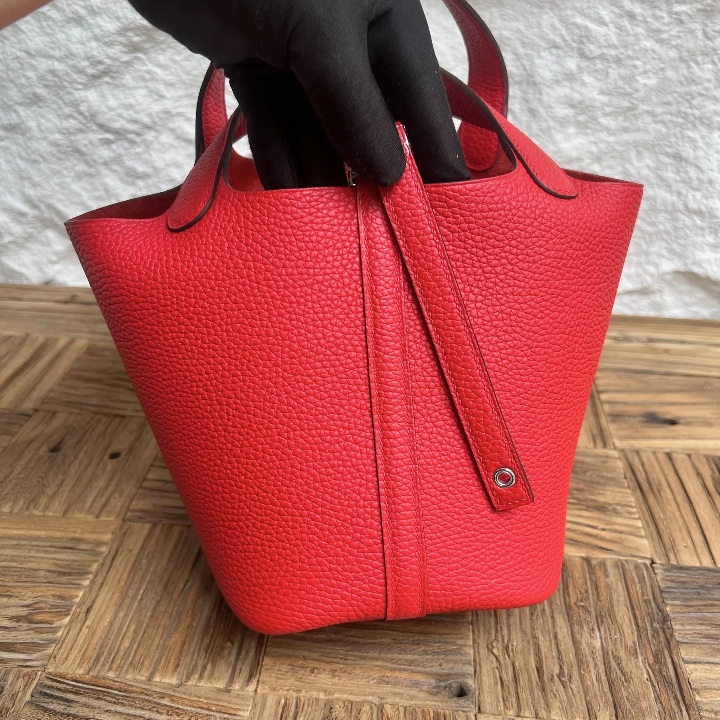 Picotin 18cm Clemence original cow tc leather Color: S3 heart red, fully handmade wax thread sewing Phw customized✈️ - Image 3