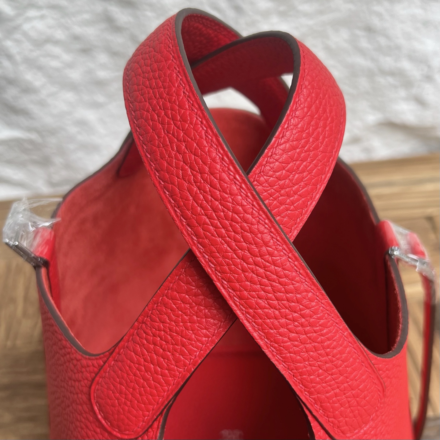 Picotin 18cm Clemence original cow tc leather Color: S3 heart red, fully handmade wax thread sewing Phw customized✈️ - Image 4