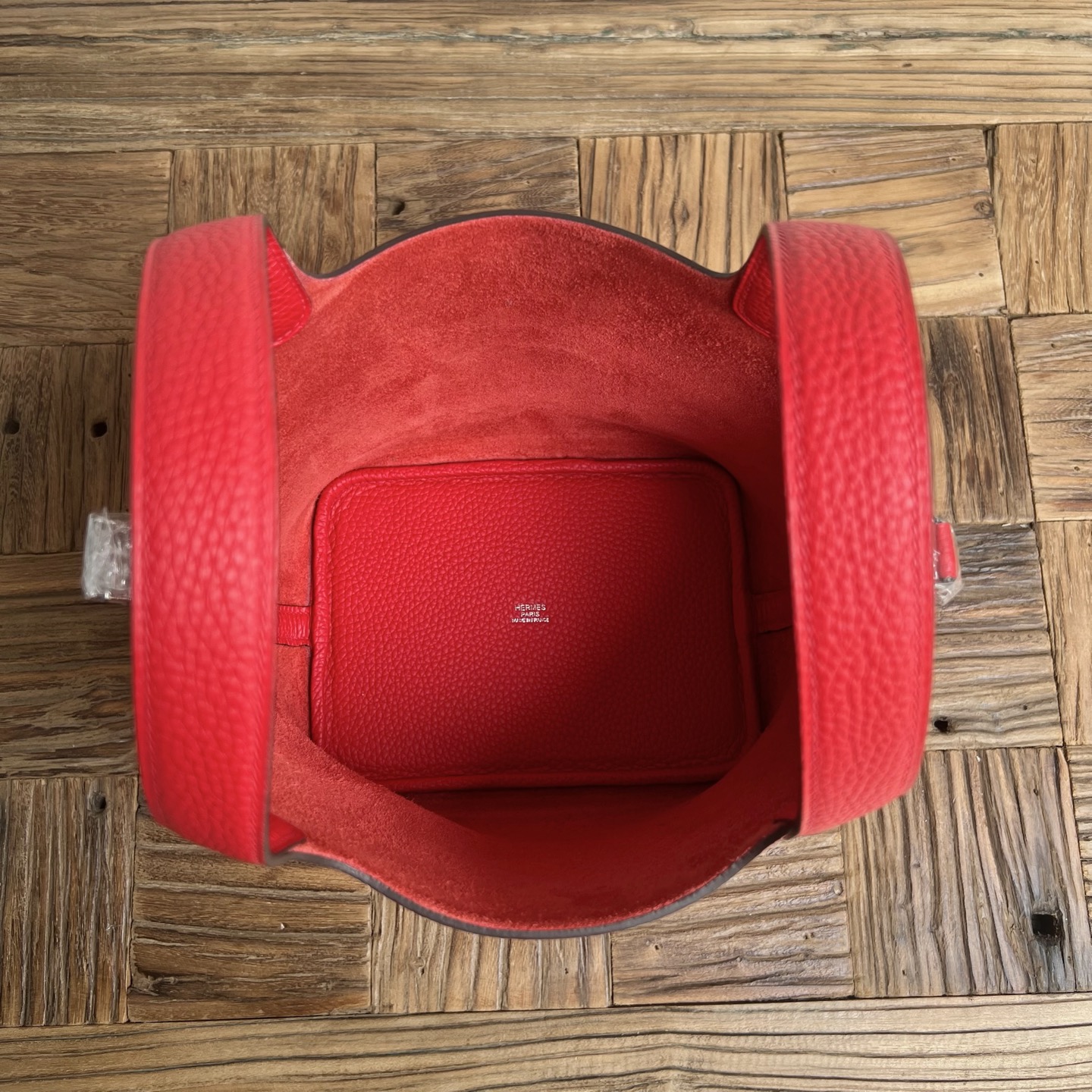 Picotin 18cm Clemence original cow tc leather Color: S3 heart red, fully handmade wax thread sewing Phw customized✈️ - Image 5