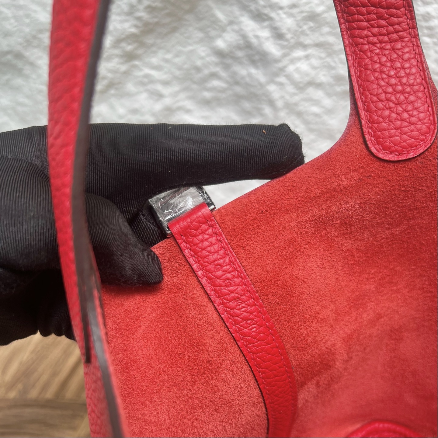 Picotin 18cm Clemence original cow tc leather Color: S3 heart red, fully handmade wax thread sewing Phw customized✈️ - Image 7