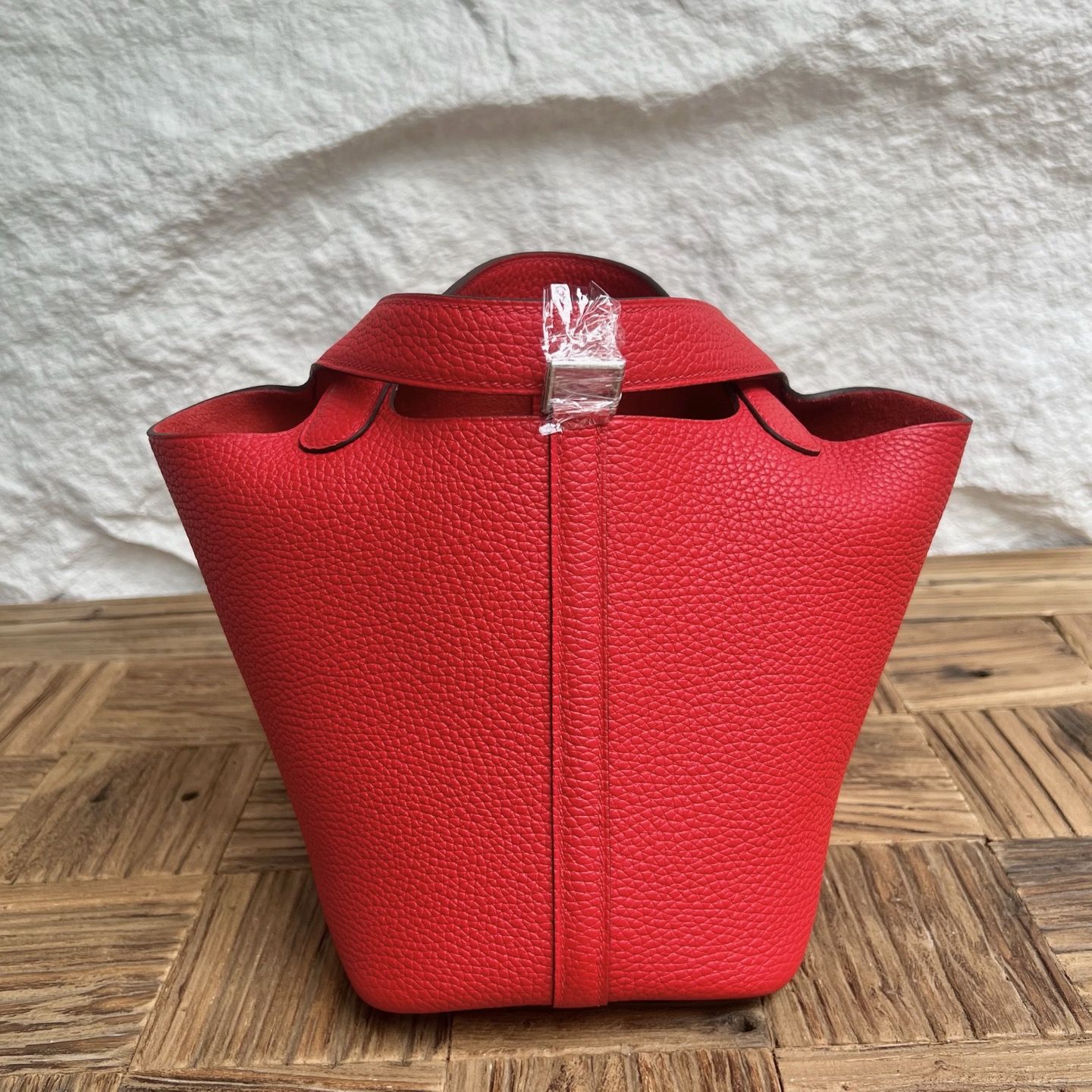 Picotin 18cm Clemence original cow tc leather Color: S3 heart red, fully handmade wax thread sewing Phw customized✈️ - Image 8